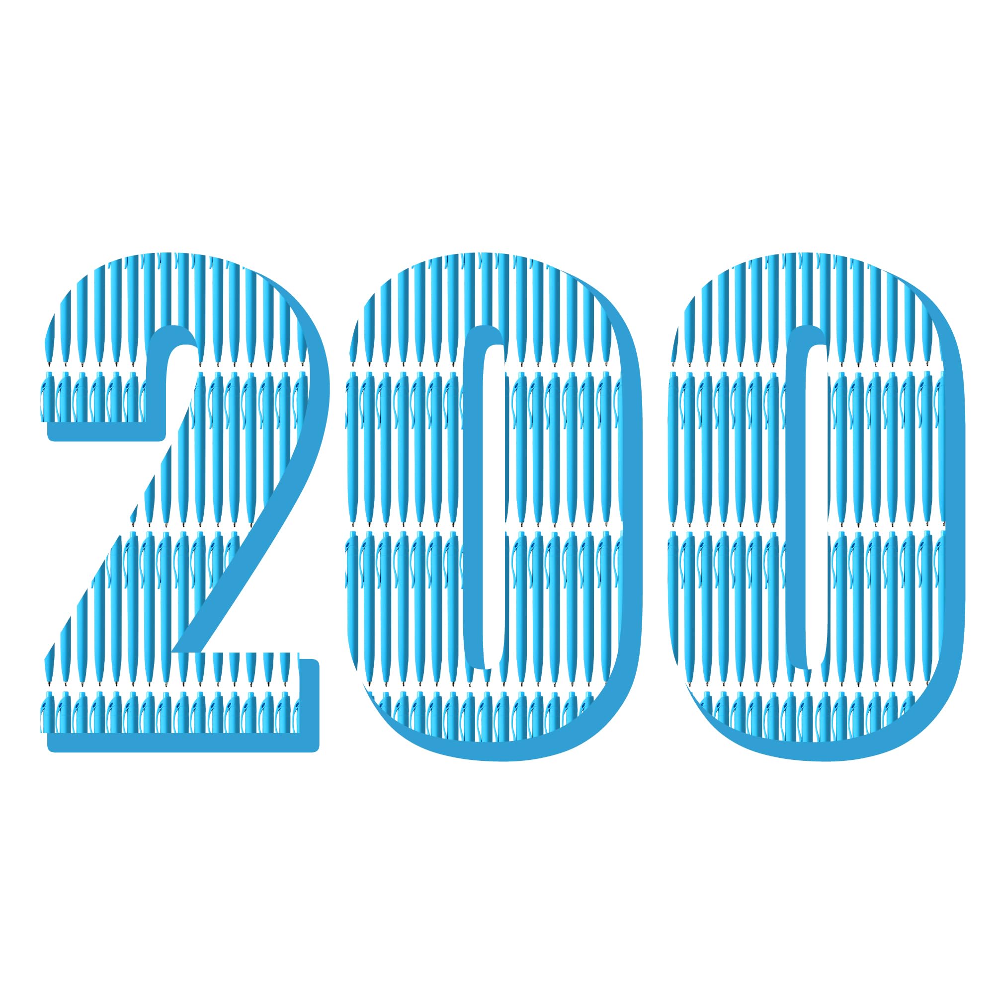 deegtran Confezione da 200 penne a scatto senza sbavature, colore blu cielo, penne a sfera retrattili, punta media, inchiostro liscio, inchiostro nero da 1 mm