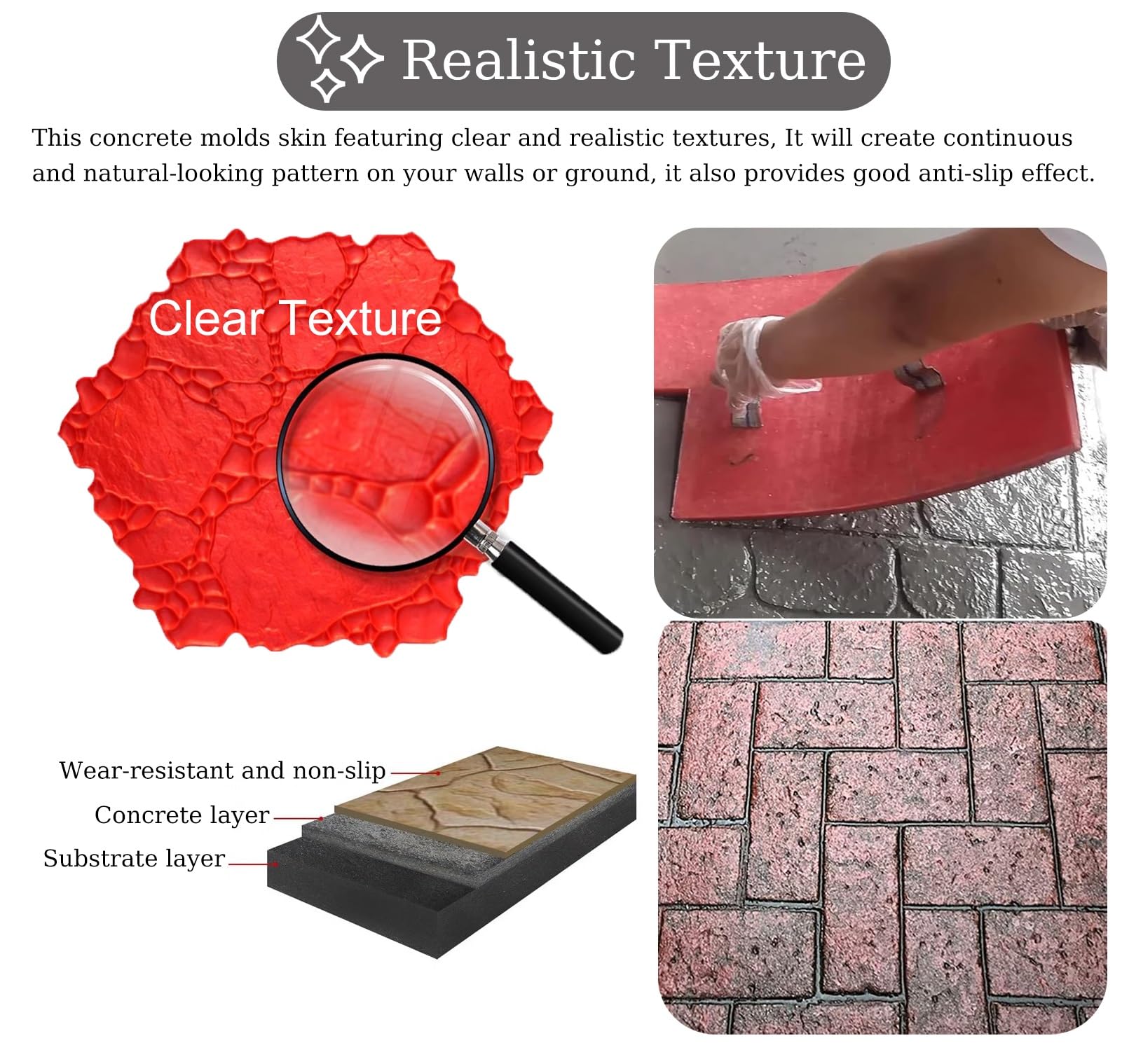 Tampone per timbri in calcestruzzo per patio, tappetino di timbratura di texture di piastrelle di pietra realistica, stampo in poliuretano senza cuciture per pavimento in ardesia