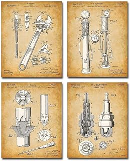 Original Auto Mechanic Tools Patent Prints - Great Home and Garage Decor, Man Cave Stuff, Workshop or Repair Shop Wall Art, Classic Gifts for Mechanics, Set of 4 Photos 8x10 Unframed Art Print Poster