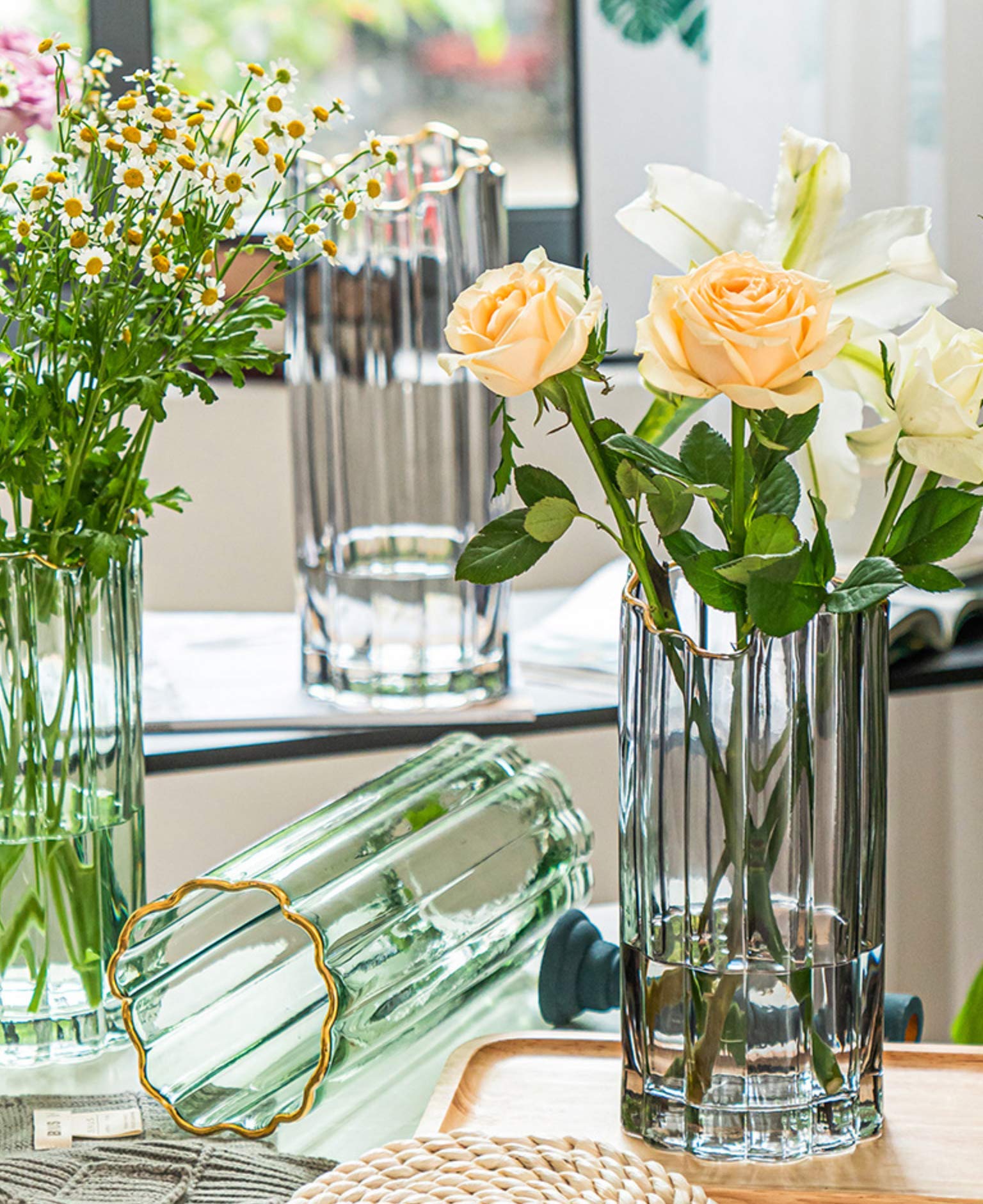 PEPAXON Tall Glass Vase for Flower Vase Heavy Large Cylinder Vase Home Decoration Green12x30cm, Green-l, 12x12x30cm - Image 4