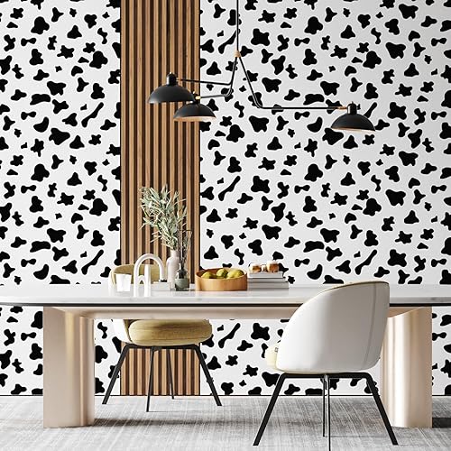 Miniatura 4 de Papel de contacto con manchas blancas y negras, papel tapiz autoadhesivo de 17.7 x 1200 pulgadas, papel tapiz autoadhesivo de vinilo blanco y negro,