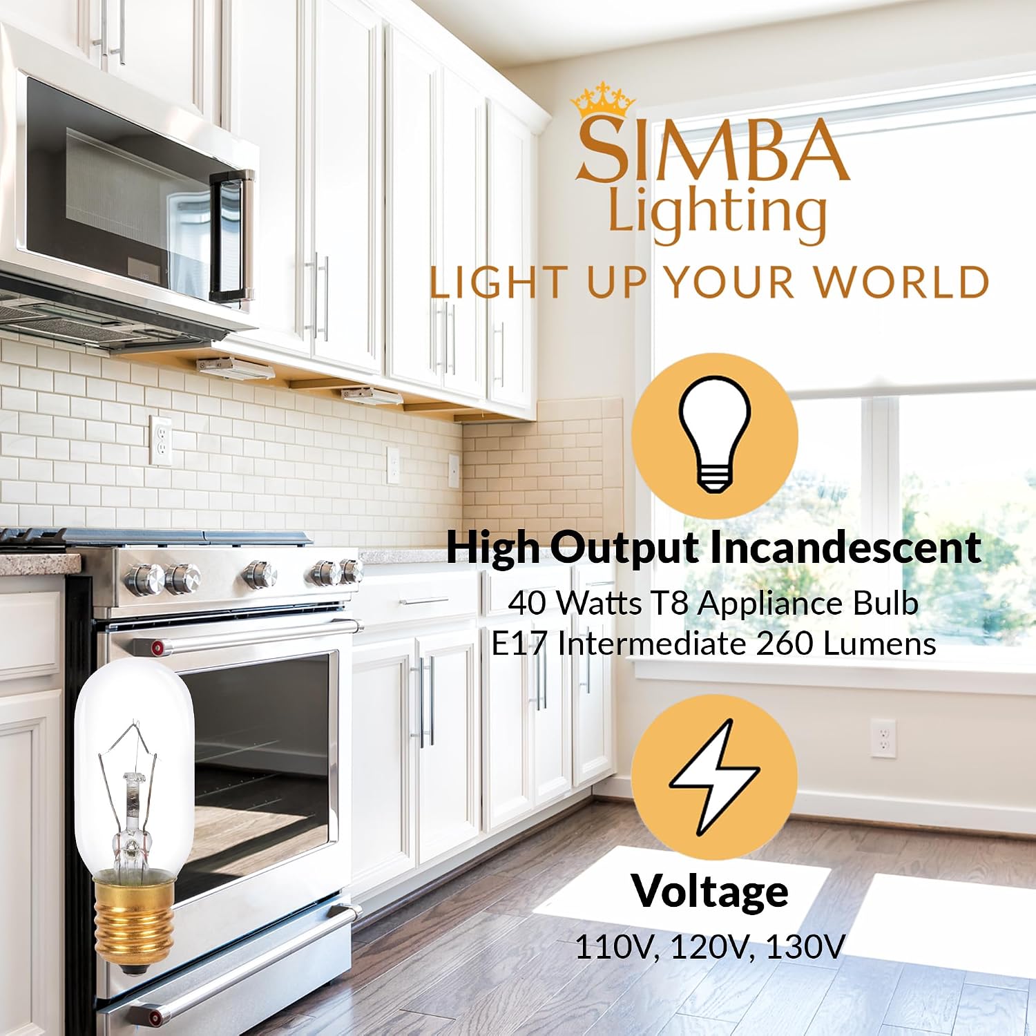 Simba Lighting Appliance Light Bulb T8 40W 300°C/572°F Rated E17, 6 Pack image 2
