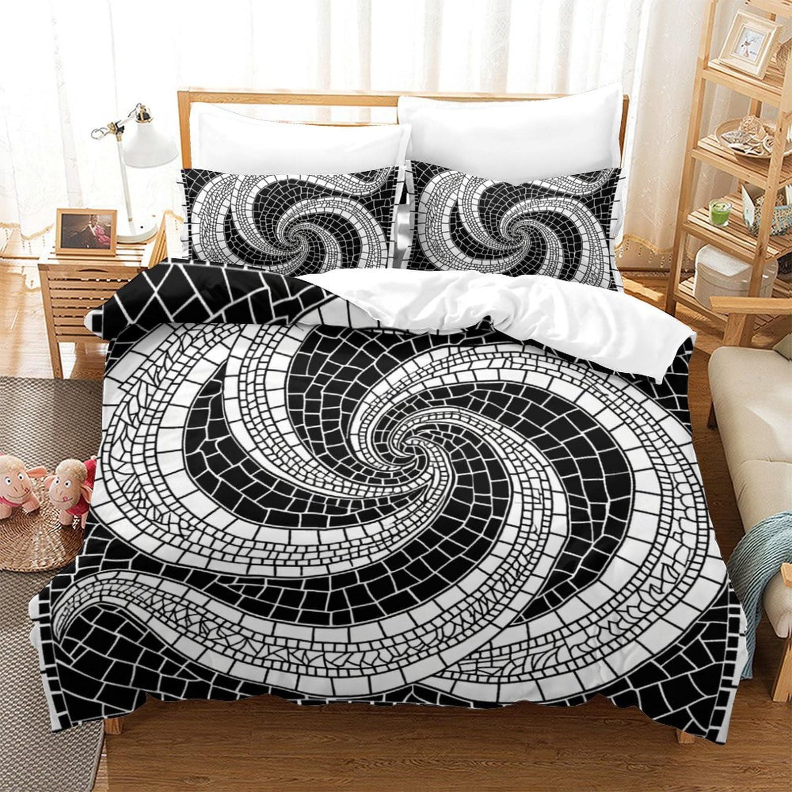 Housse de couette King 220x240cm microfibre 3D à rayures avec taies