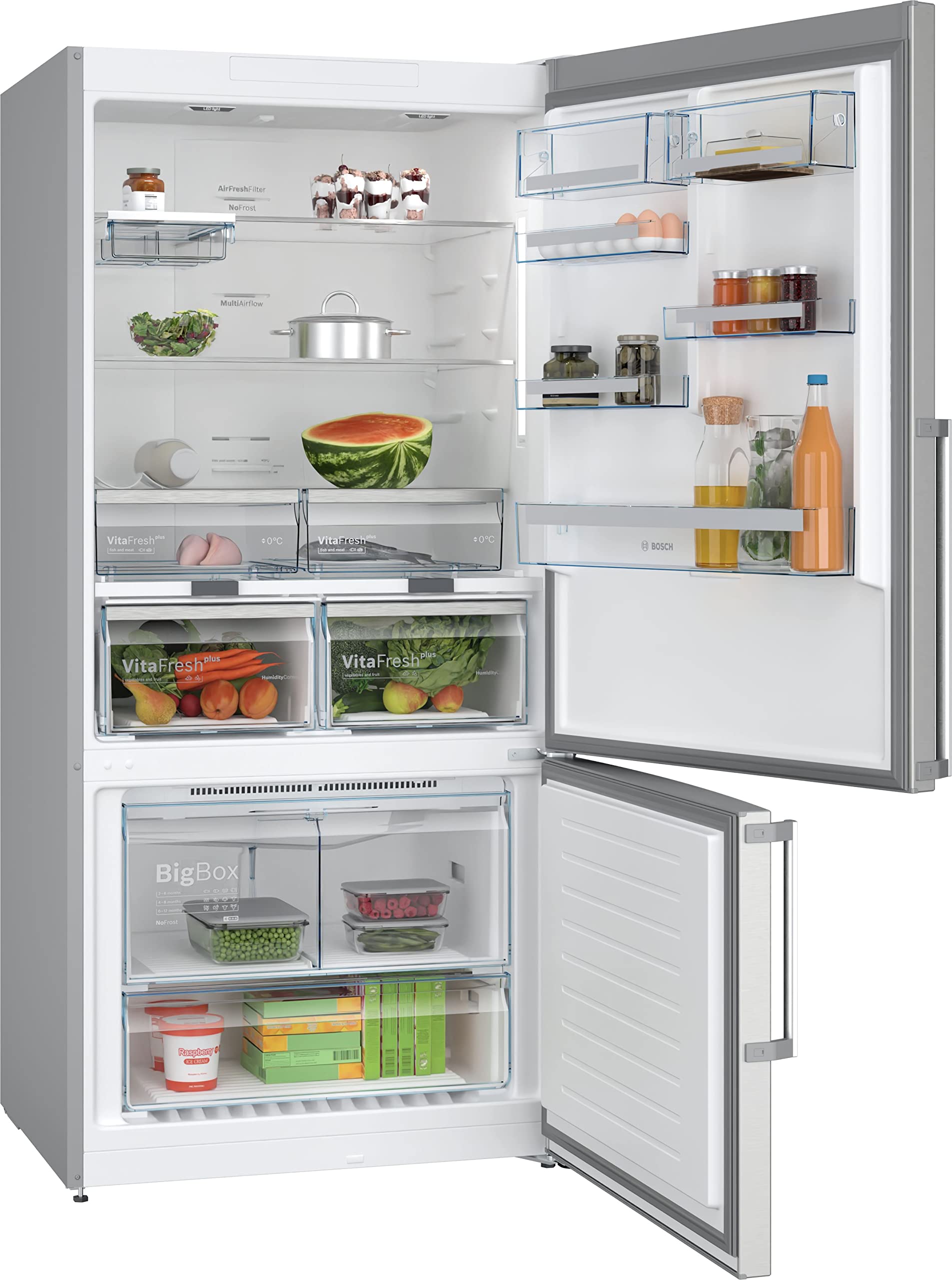 Bosch Frigorífico combinado, Libre instalación, 186 x 86 cm, Serie 6, Acero inoxidable antihuellas, KGN86AIDR