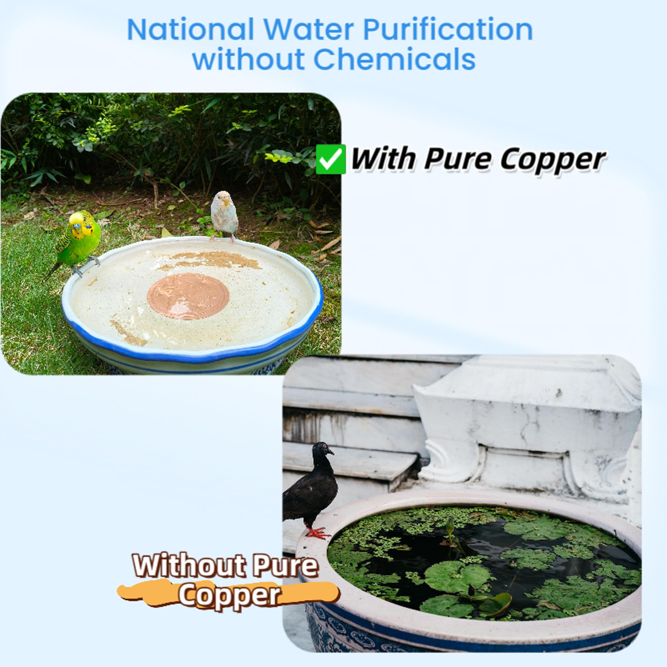 GOHUOX Pure Copper Bird Bath Disk, Water Wiggler for Large Bird Bath Cleaner Safe for Birds Accessories, Universal Fit for Outdoor Ceramic/Concrete/Stone Bowl, Garden Deals (3 pcs)