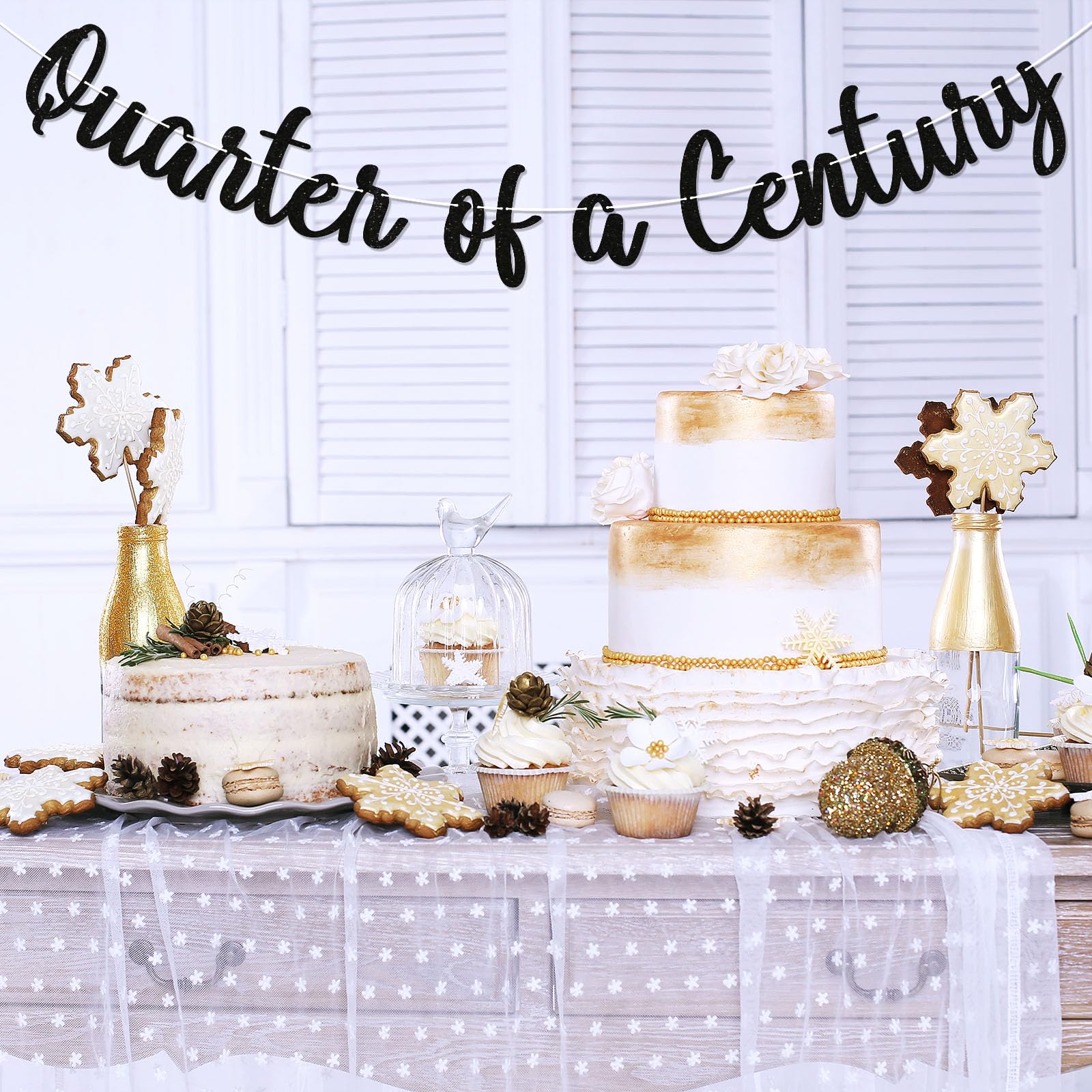 Black Glitter Quarter Life Crisis Banner - Funny 25th Or 30th Birthday Decor, DIY Photo Backdrop