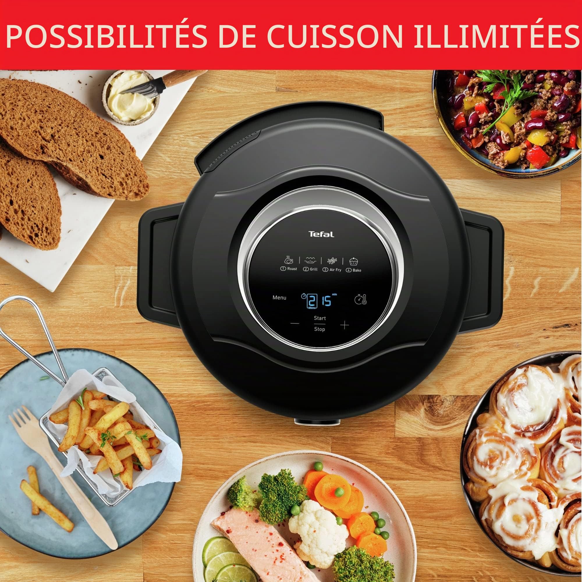 Tefal CY7788 Turbo Cuisine & Fry Multicuiseur | Autocuiseur et friteuse à air chaud | 14 programmes de cuisson automatiques | Couvercle extra Crisp | Polyvalent | Capacité 7,6 l | Avec livret de