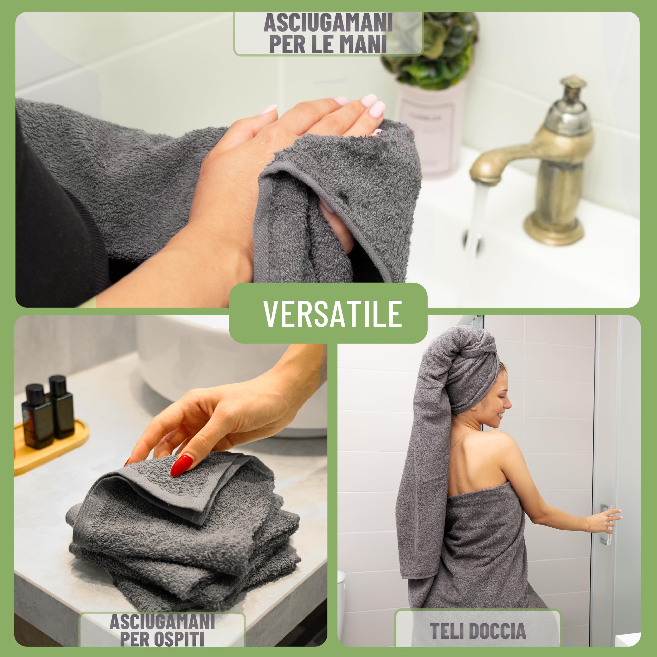 NatureMark set asciugamani 8 pezzi 100% cotone – 4 asciugamani ospite, 2 viso, 2 teli doccia, set bagno, Grigio Antracite – 30x50, 50x100, 70x140 cm