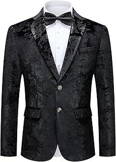 Autsel Men's Casual Blazer Paisley Jacquard Floral Print Two Buttons Stylish Coats Chic Tuxedo Dinner Jacket