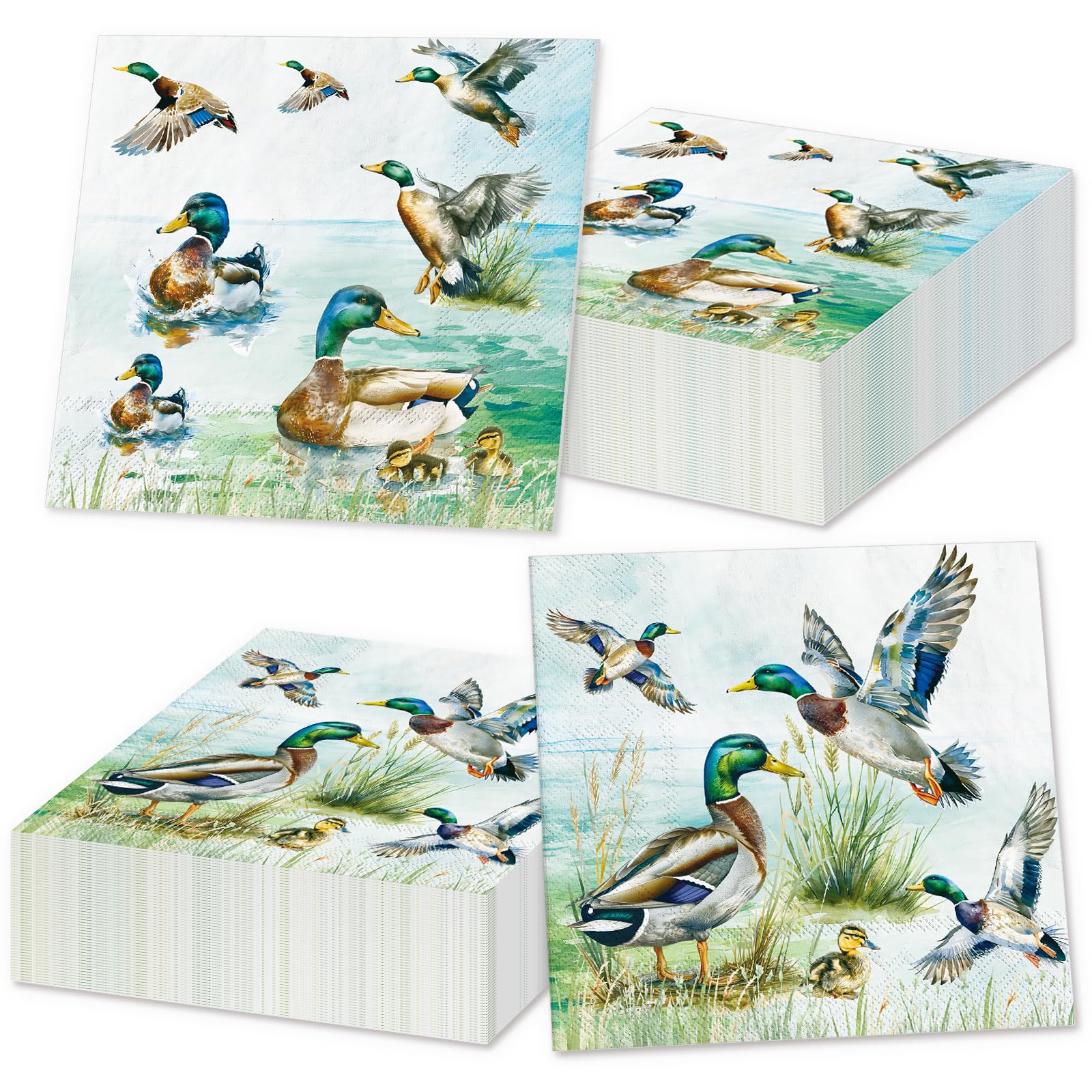 JarThenaAMCS 80Pcs Mallard Duck Paper Napkins Watercolor One Lucky Duck Napkins Disposable Luncheon Dinner Napkins for Fall 1st Birthday Duck Hunter