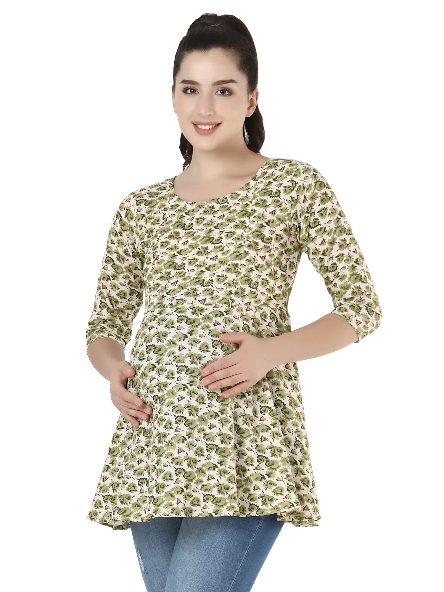 Maternity Feeding Top for Women | Nursing Short Kurtis with Zip | Pregnancy Long Tunics for Jeans | Maternity Nursing Clothes for Easy Breast Feeding | Pregnant Clothing.-image-11