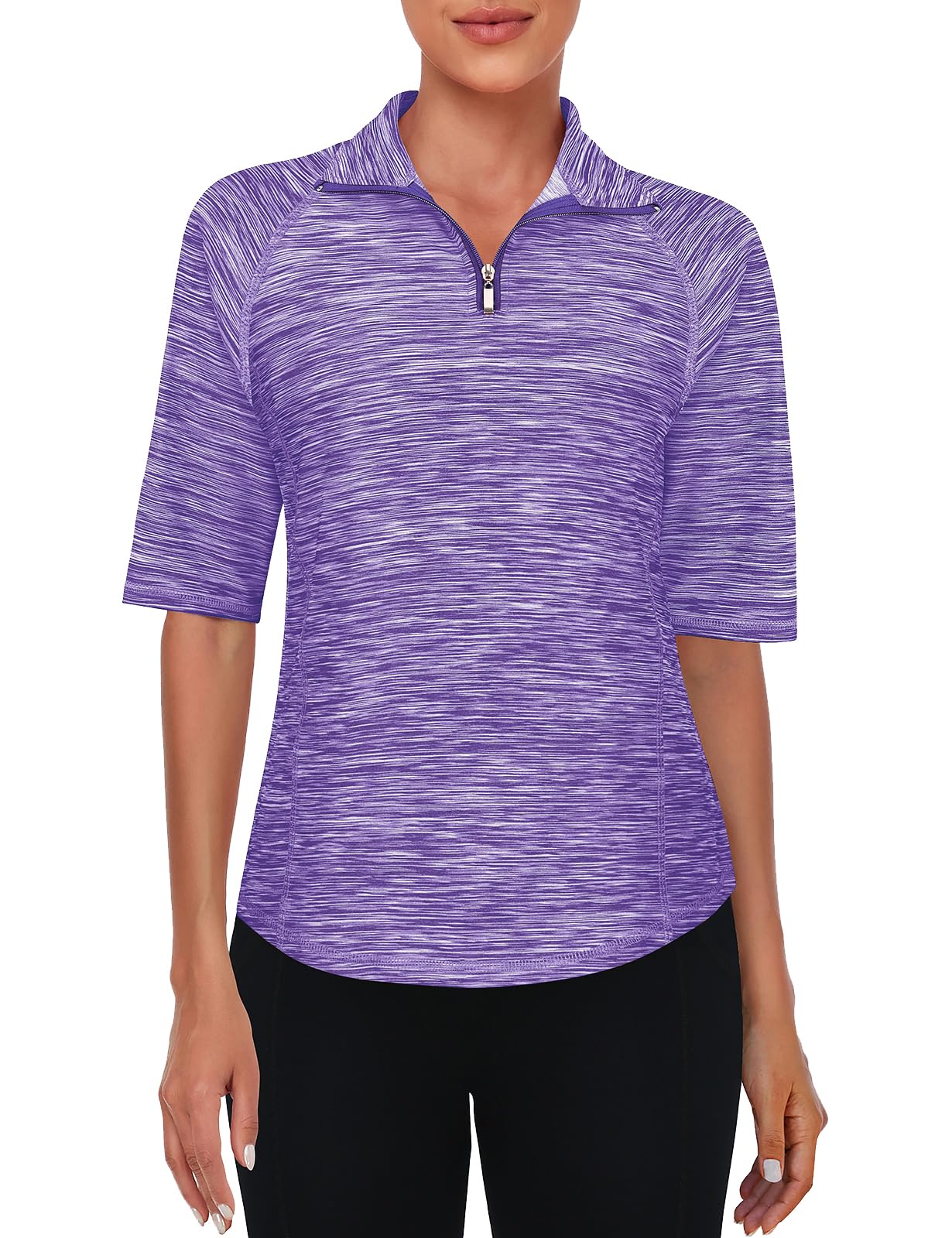 Half Sleeve Womens Golf Polo Shirts 1/4 Zip Up Moisture Wicking Running Workout Tops