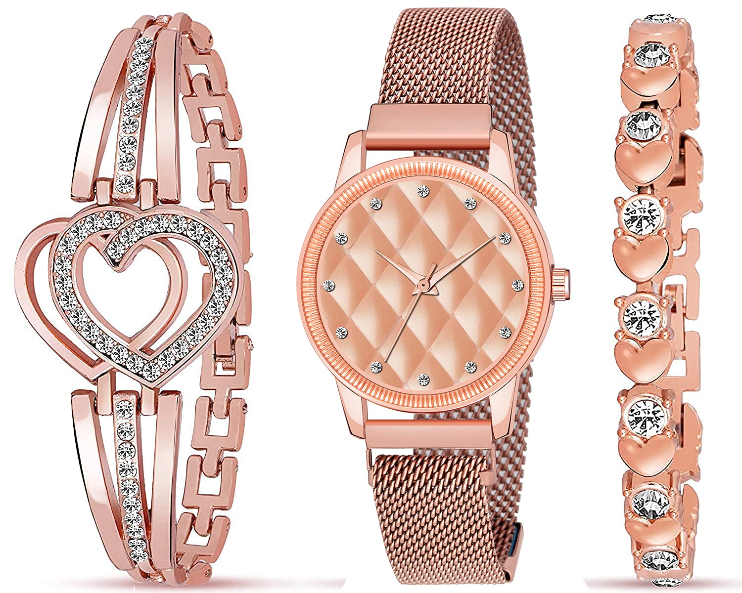 The Shopoholic Branded Analogue Diamond Rosegold Dial Magnet Watch with Gift Bracelet Combo for Women Or Girls and Watch for Girl or Women (Combo of 3) (B097ZQS8LS) Amazon Price History, Amazon Price Tracker