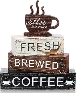 Geelin 4 Pcs Coffee Bar Decor Wood Blocks Mini Coffee Bar Wooden Signs B...