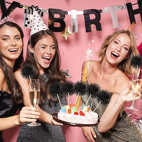 Miniatura 7 de 120 piezas de adornos para cupcakes de fuegos artificiales, palillos de cóctel negros, palillos de magdalenas de oropel, palillos de dientes de