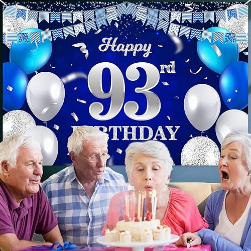 Vista 48 de Cartel de feliz cumpleaños número 33, globos azul marino, confeti, bandera a rayas, puntos de luz, saludos a 33 años, decoración temática