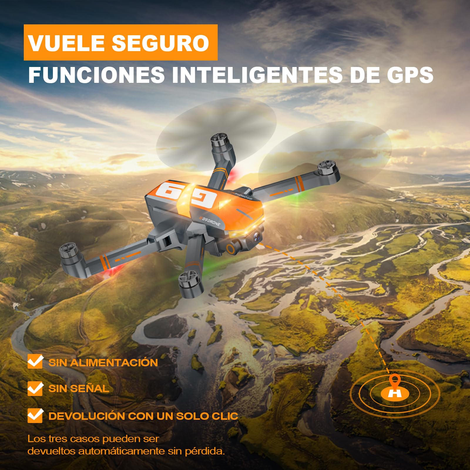 G9 GPS Drones con Cámara 4k Adultos Profesional, RC Dron con Motor sin Escobillas Ajustable Motorizada 90°, 5G FPV Transmisión, 45 Mins de Vuelo, Auto-Retorno, 2 Baterías, Menos de 249g, C0