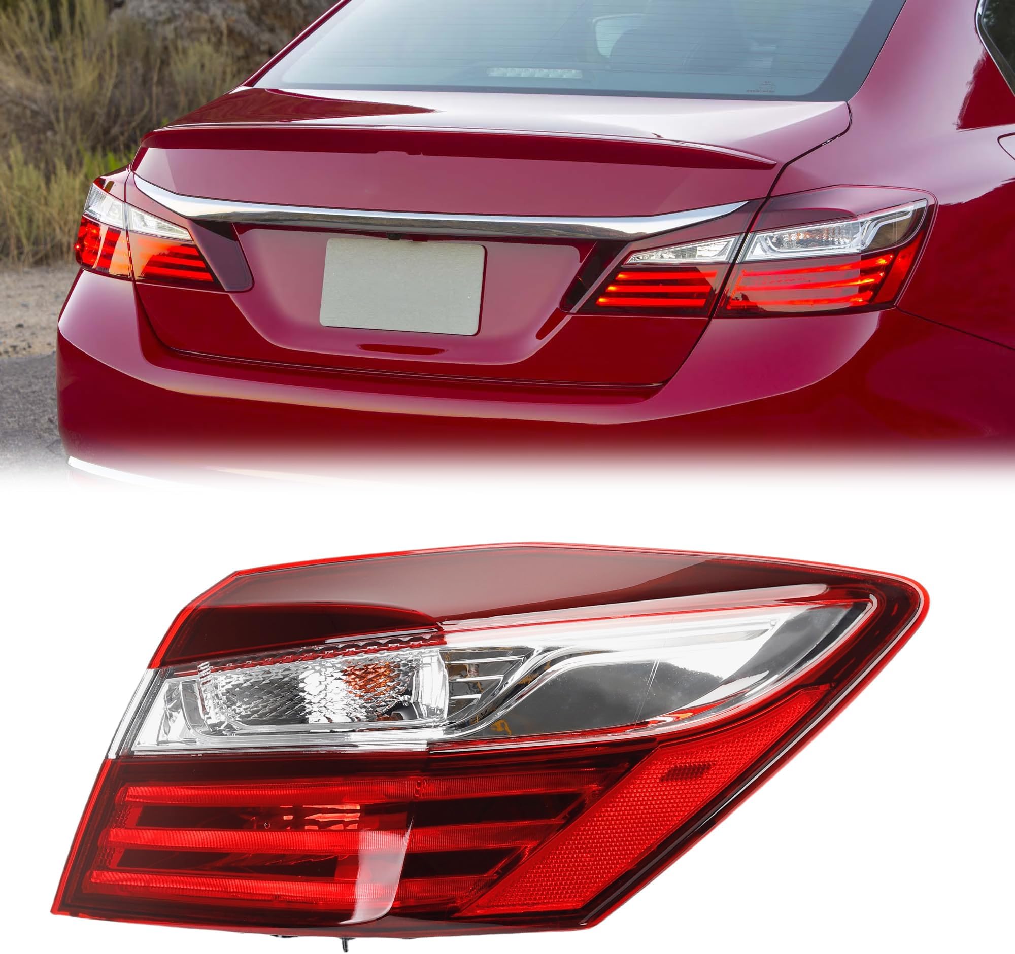 Dasbecan Passenger Tail Light Compatible with Honda Accord 2016 2017 Right Rear Lamp Outer Replaces# ‎33500T2AA21 With Bulbs