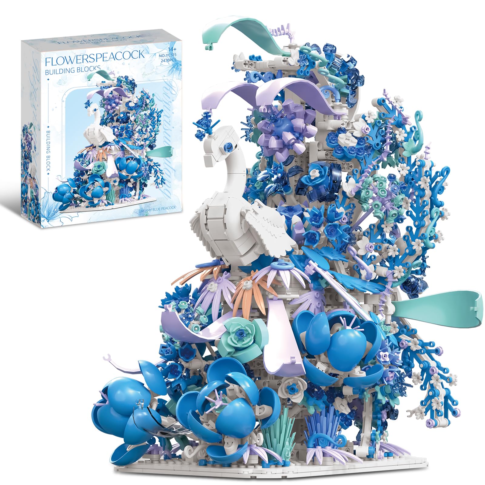 BseSparklion Blue Flowers Peacock Building Set YC515, fully assembled