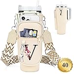 LOKASS Personalized Water Bottle Holder with Strap for Stanley Cup Accessories 40 oz Tumbler, Initial Water Bottle Carrier Bag W/Phone Pocket, for Women,Ideal for Thanksgiving/Christmas/New Year