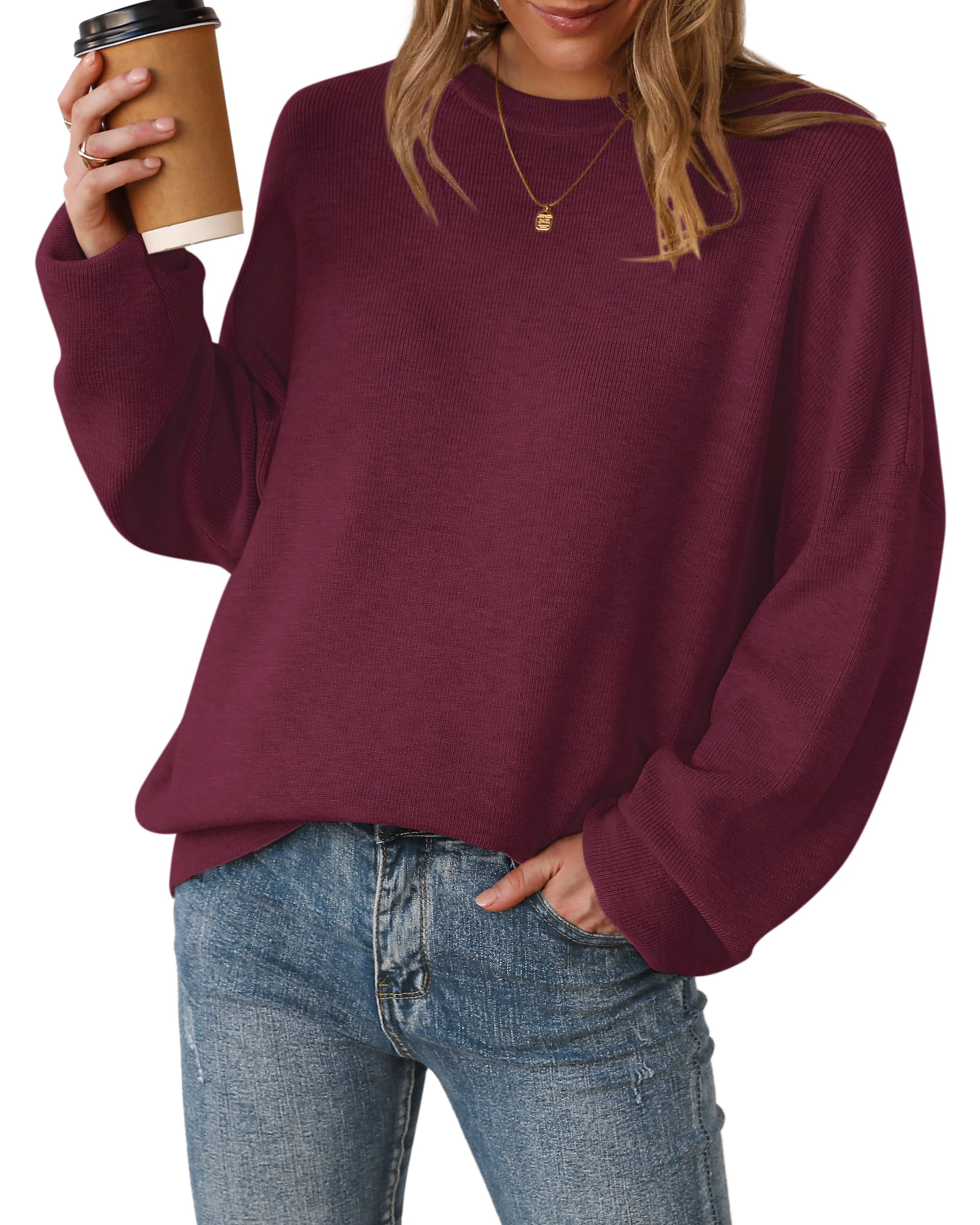 Arach&Cloz Women's Wool Blend Oversized Sweaters Crewneck Casual Outfits Fashion Fall Pullover Tops 2026