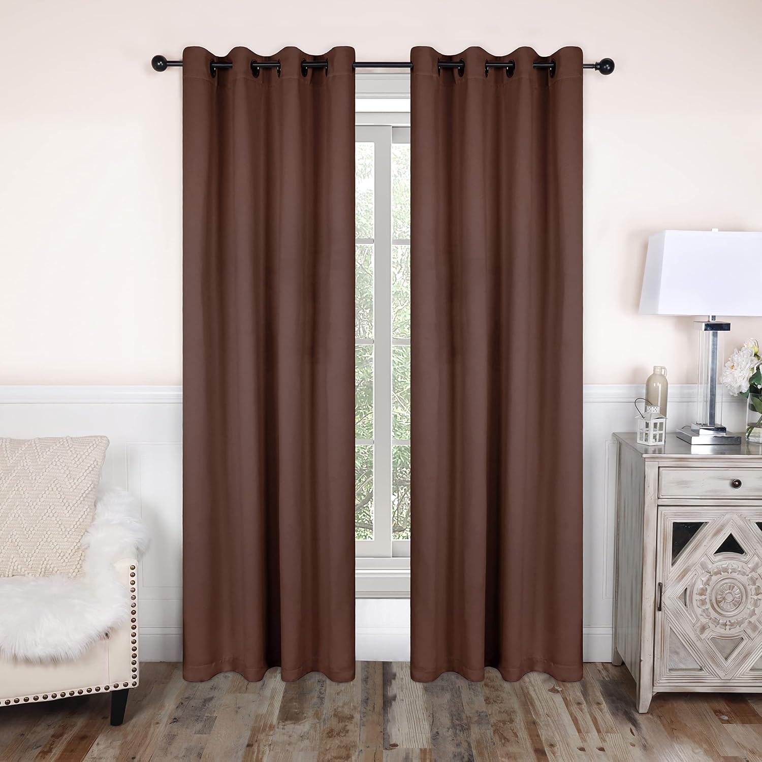 Superior Blackout Curtains, Room Darkening, Bedroom, Living Room Window Accents, Sun Blocking, Thermal, Classic Modern with Rod Pockets or Grommets, Solid Collection, 4 Panels, 52" x 63", Cappuccino Cappuccino 52"W x 63"L (Pack of 4)