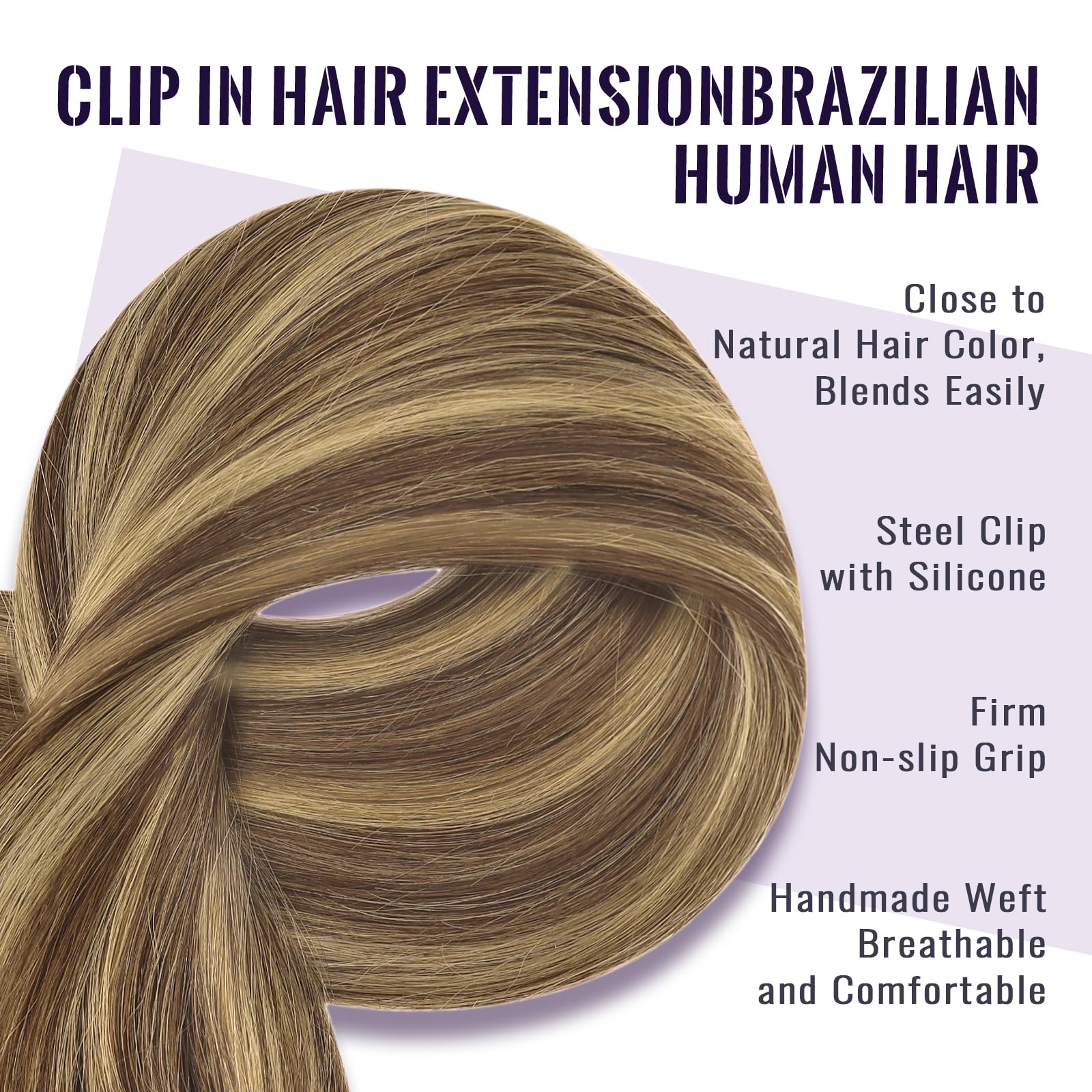 Fshine Extension Capelli Veri Clip Castano Medio Con Highlight Biondo Extension Vere Clip Capelli Umani Lisci 30cm 50g 3Pcs Extension Capelli Remy Clip 4P27