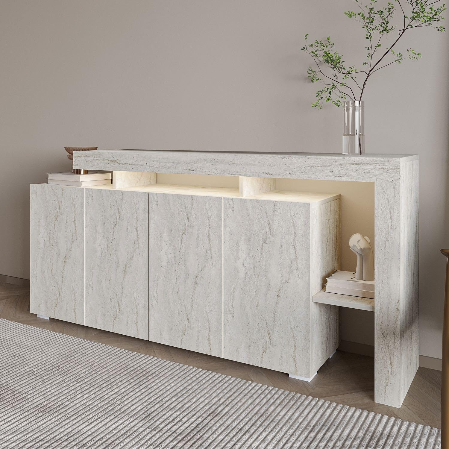 HABITAT ET JARDIN Buffet en Bois Beliz - 170 x 35 x 80 cm - Travertin
