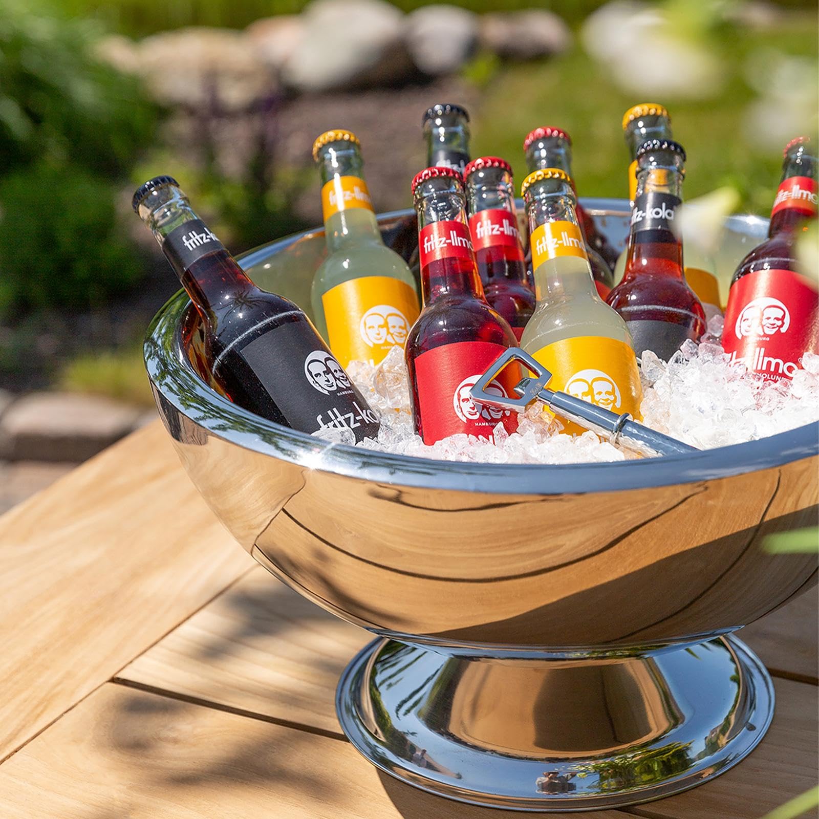 FINK Sektkühler Edelstahl doppelwandig Punchbowl Champagnerkühler groß Ø 43 cm Höhe 25 cm – Sektkühler Schale groß für Champagner Sekt Prosecco Wein – Tischdekoration Hochzeit Hochzeitsdeko