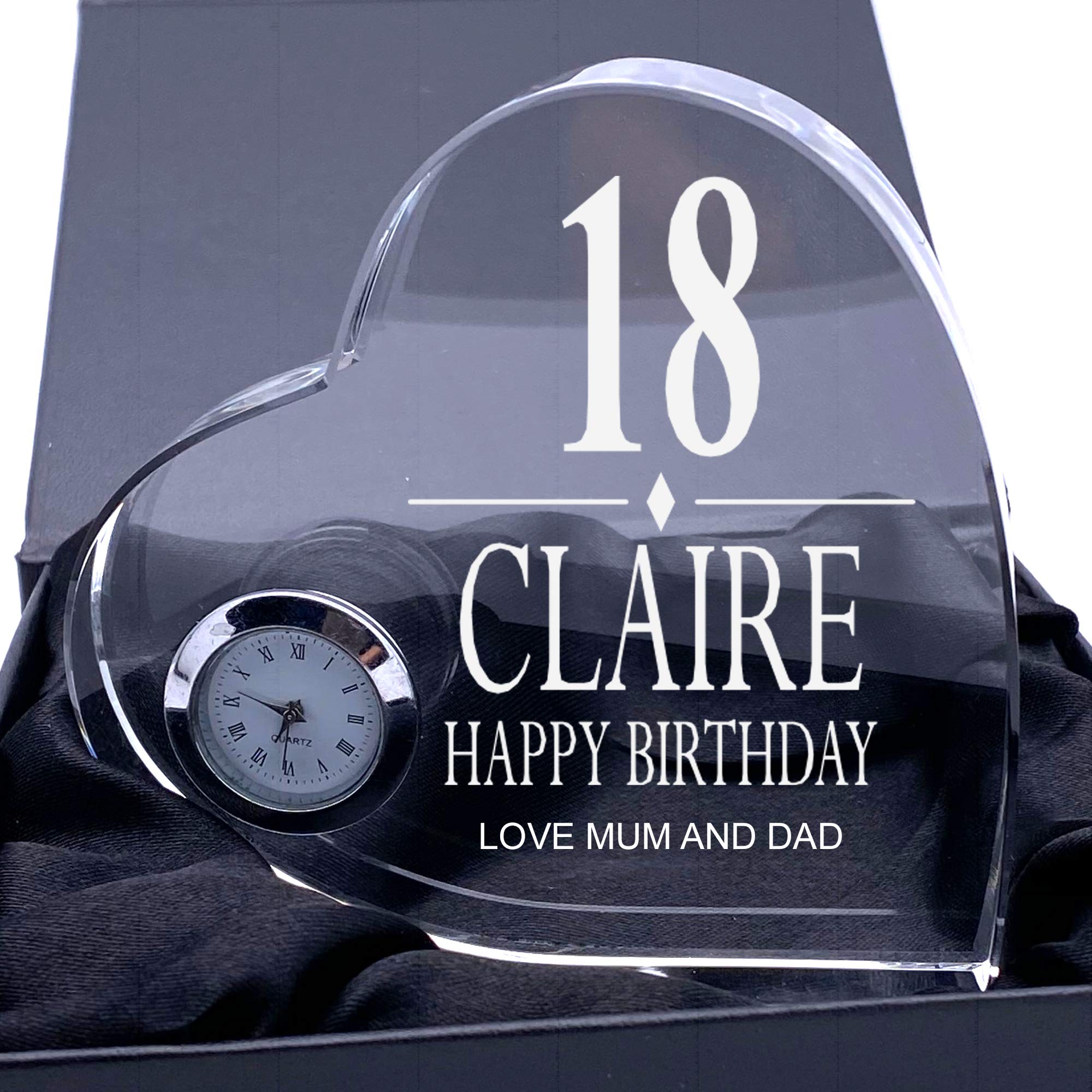 Ukgiftstoreonline Clear Engraved Heart Crystal Glass Clock Any Birthday Gift 18Th, 21St, 30Th, 40Th, 50Th, 60Th, 70Th, 80Th, 90Th