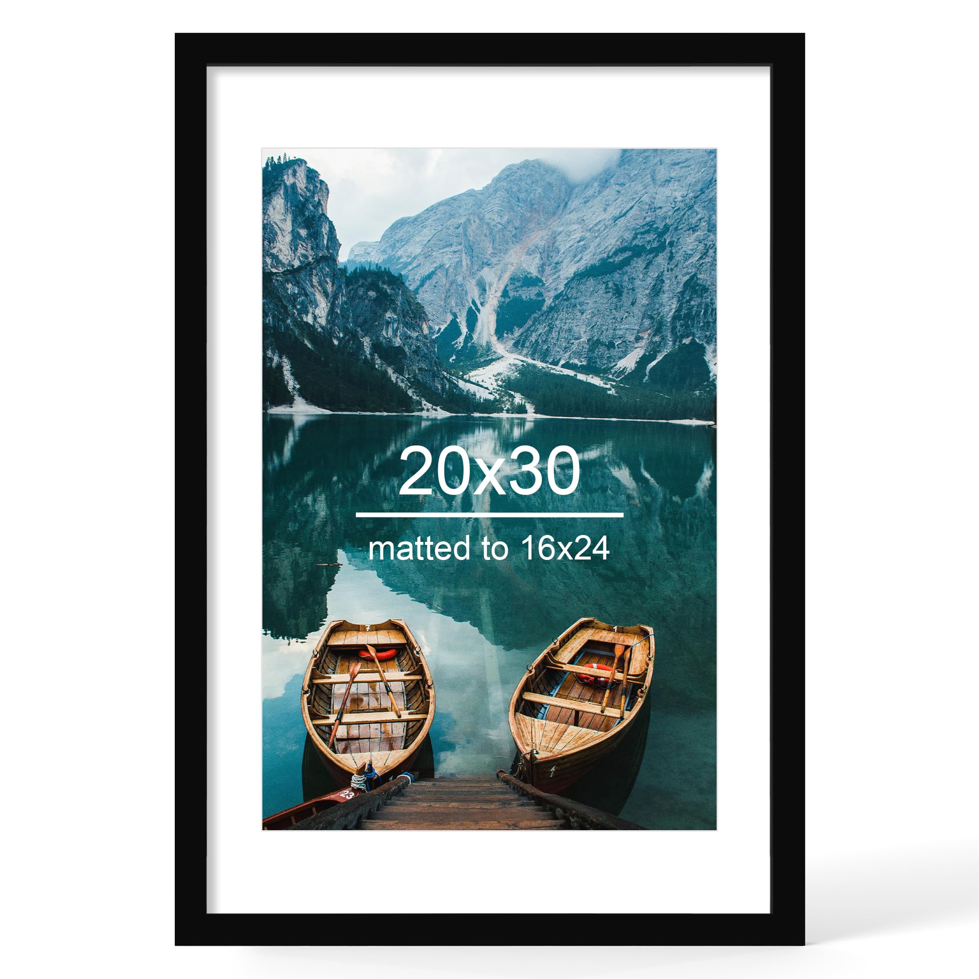 Photo 1 of [Frame Slightly Bent] Hongkee 20x30 Frame, Black Wood Style - Display Posters 16 x 24 with Mat or 20x30 without Mat, Wall Mounting Horizontal and Vertical, 1 Pack