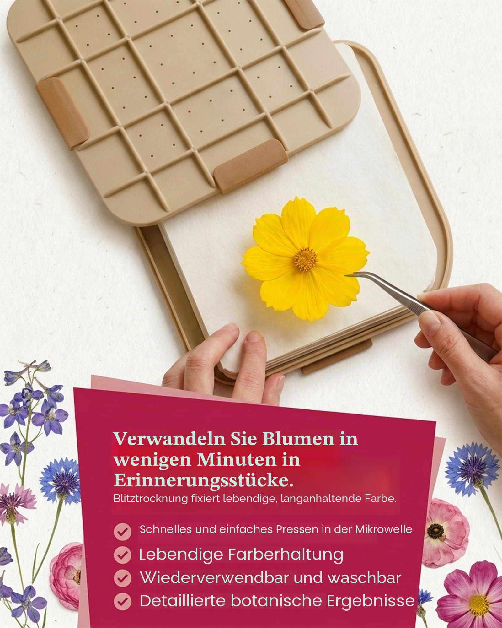 Microfleur 23 cm Max Mikrowellen-Blumenpress-Set zum Pressen von Blumen und zum Herstellen von gepressten Blumen