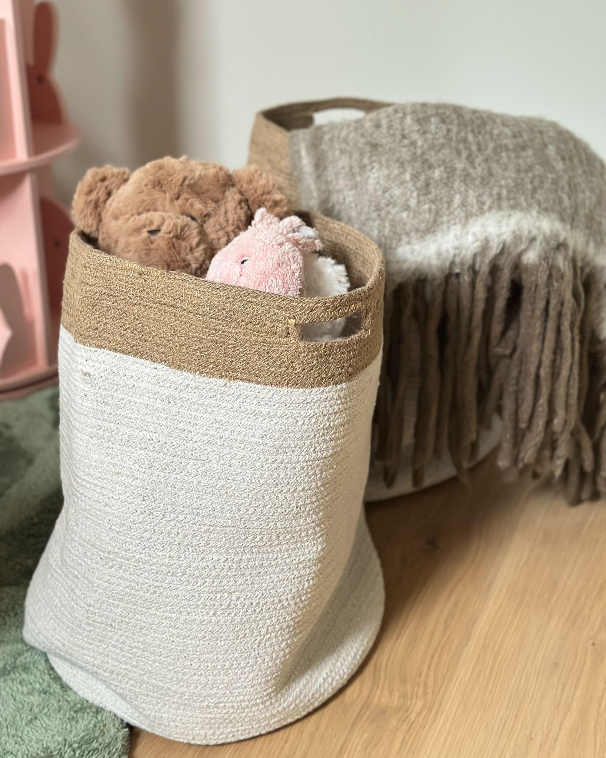 Textilkorb Baumwolle u. Jute weiß/beige 2er Set Kardh