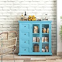 Vista 9 de Giantex Aparador de buffet con almacenamiento, armario de despensa de cocina con 2 puertas, 4 cajones, estante ajustable, armario independiente