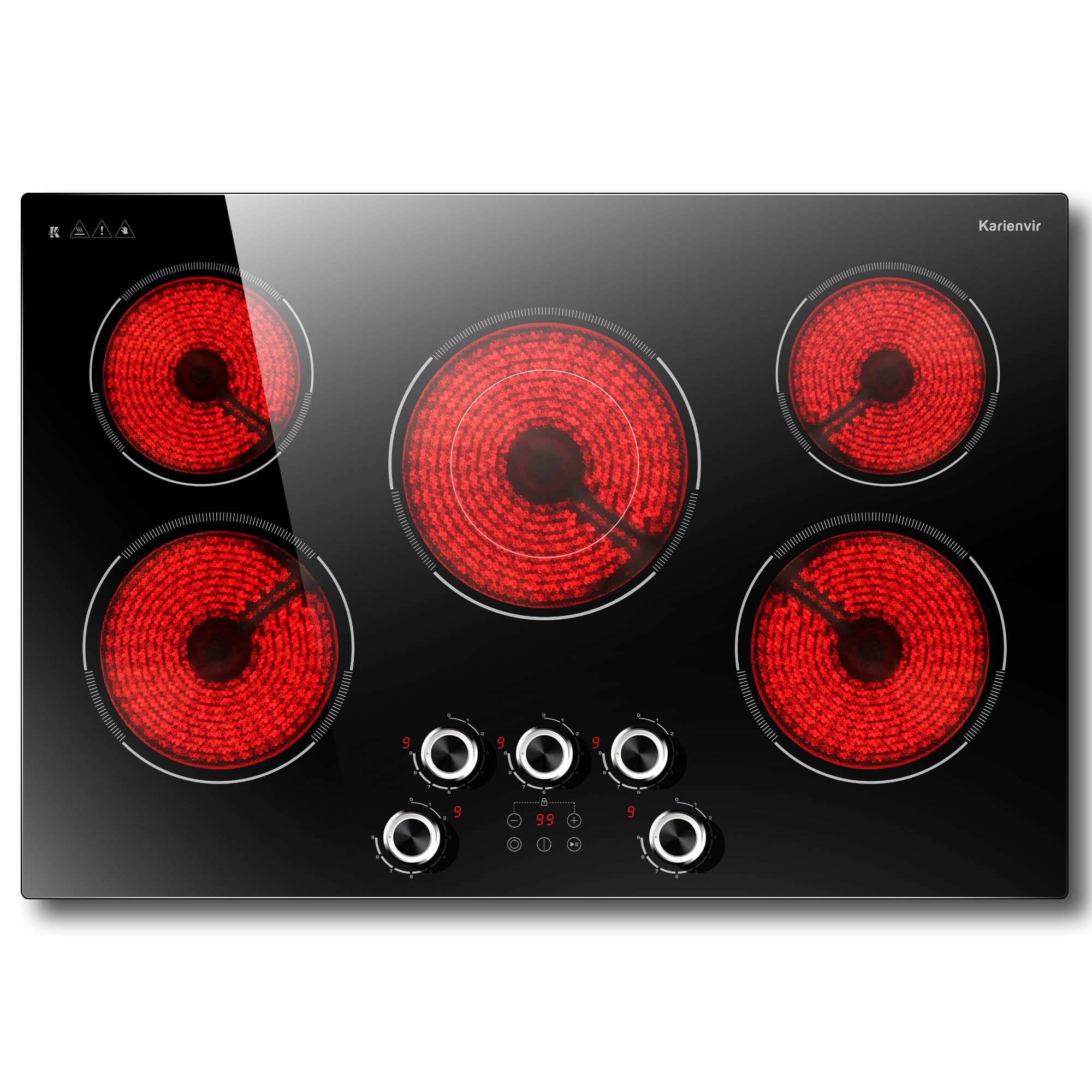 Karienvir 30 Inch 5 Burner Electric Cooktop 8500W | Built-in 220V Hardwired Stove Top with Touch Control - main product image