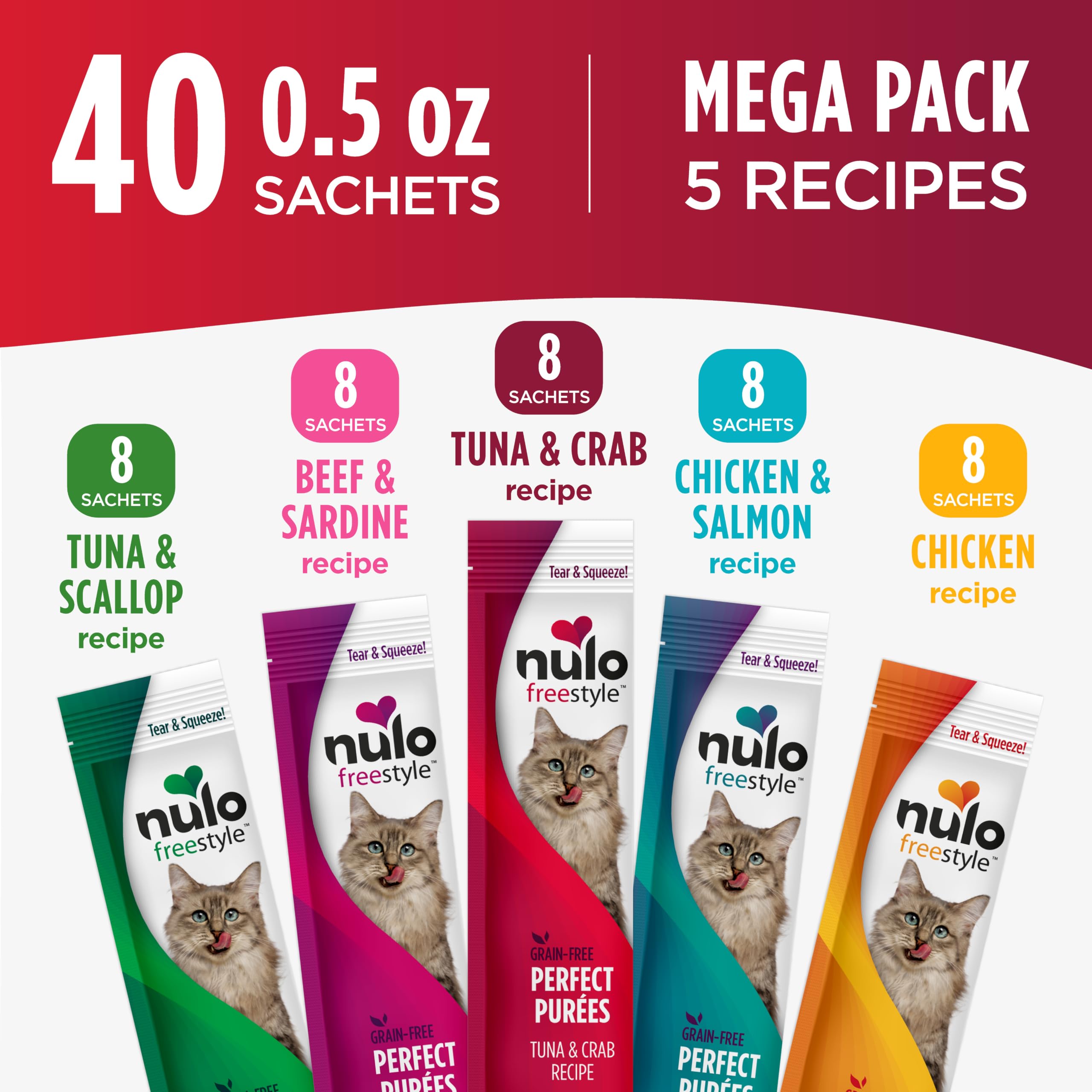 Nulo Freestyle Getreidefrei Perfect Purees Premium Nasse Katzen-Leckerlis, quetschbarer Mahlzeit-Topper für Katzen, hoher Feuchtigkeitsgehalt zur Unterstützung der Katzenhydratation, 14,2 g
