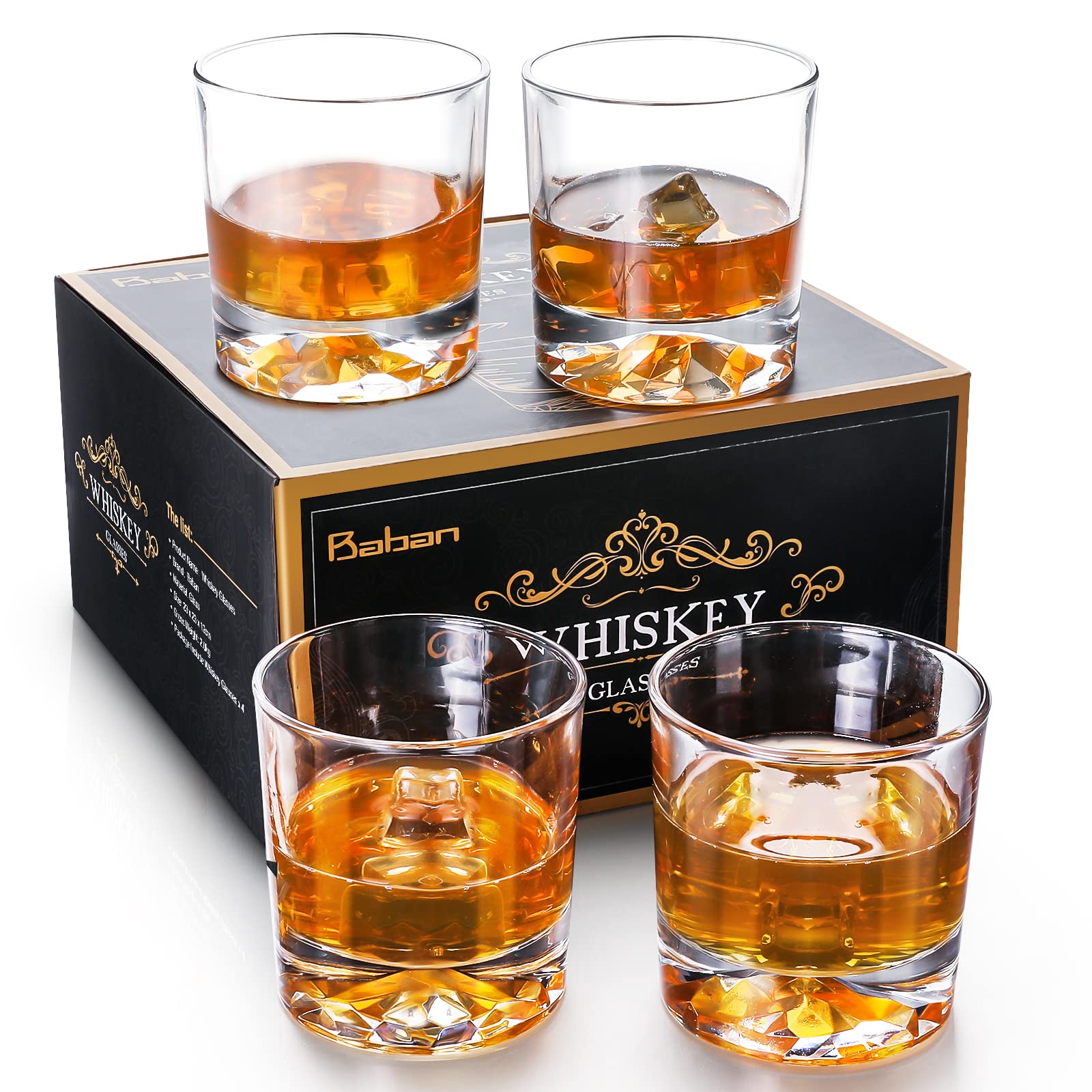 Buy Whiskey Glasses Gift Set of 4, 310ml Old Fashioned Tumblers Glass