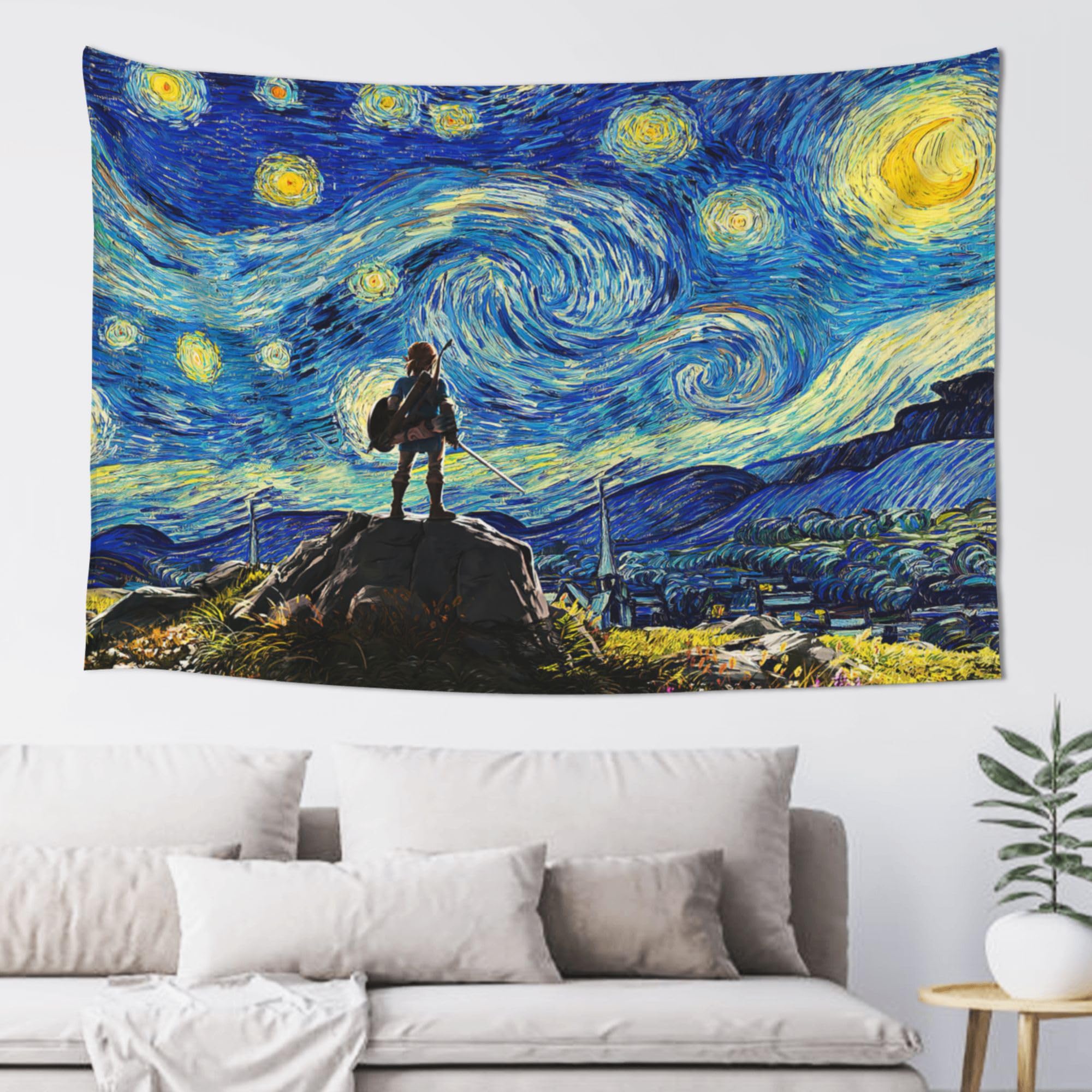 Generic Breath Wild Tapestry Zelda Tapestry Video Game Anime Poster Mountain Castle Cartoon Wall Hanging Art Decoration for Living Room Bedroom Dorm Apartments Party Supplies Gifts 60 x40 IN, Blue