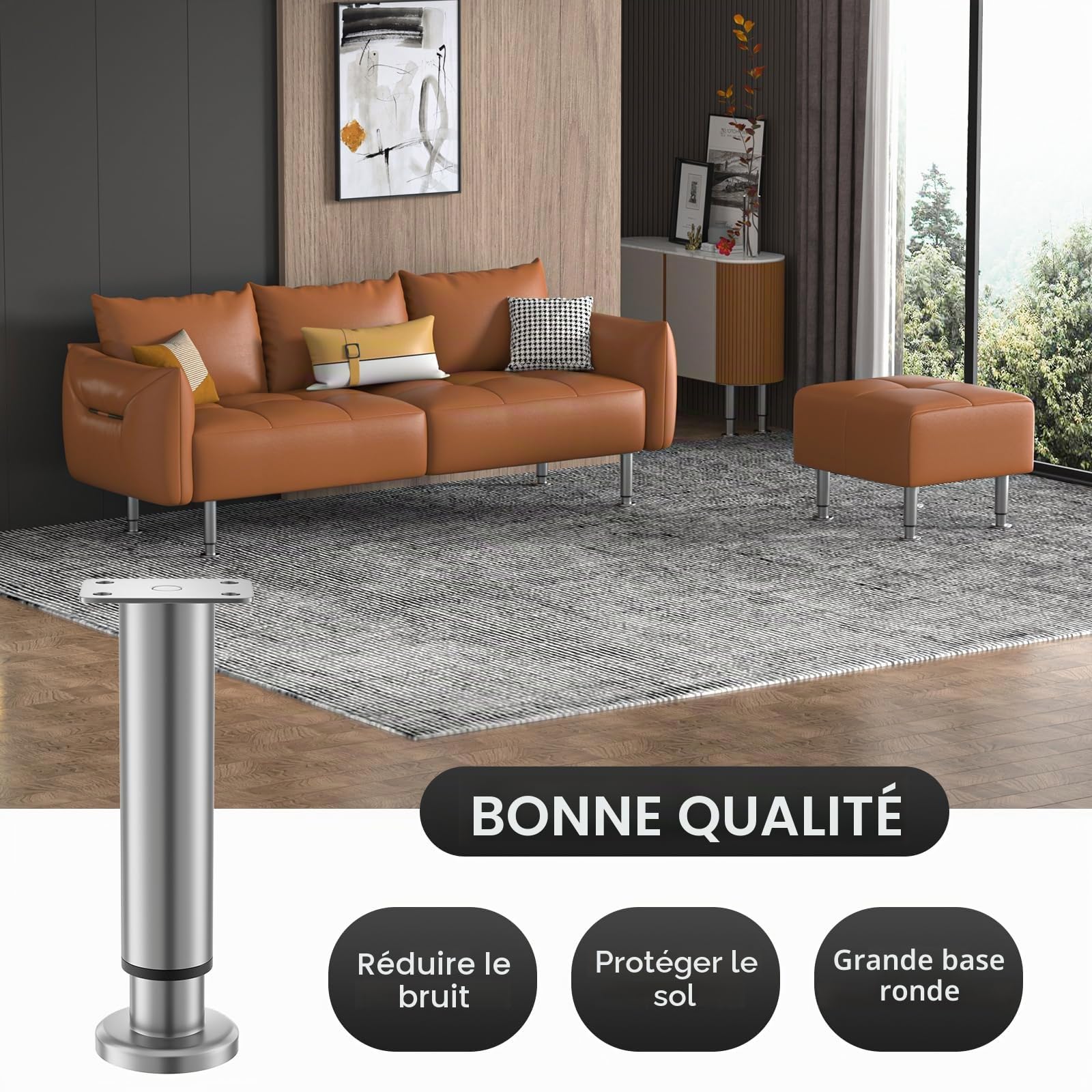 VETIN Lot de 4 pieds de meubles réglables, pieds de meubles réglables en hauteur de 20-37cm, pieds de meubles en métal inoxydable, pieds de meubles pour armoire, meuble TV, lit, canapé, table de nuit