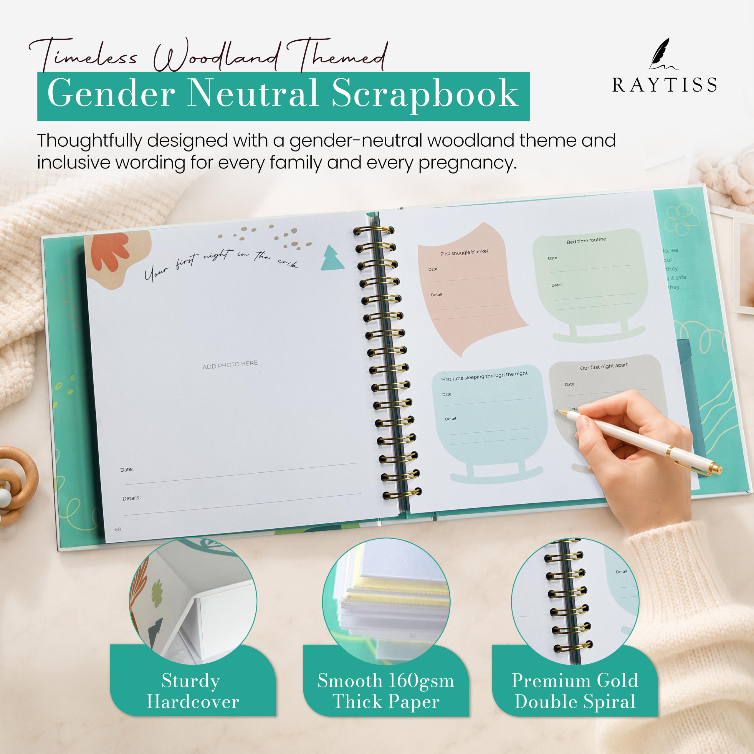 Babybücher Andenken - Schwangerschaftstagebuch und Erinnerungsbuch Scrapbook Album Neugeborene bis 5 Jahre - Fotobuch Taschen, Geschenkbox & Brief zum Öffnen bei 21 - Baby Geschenk für Jungen
