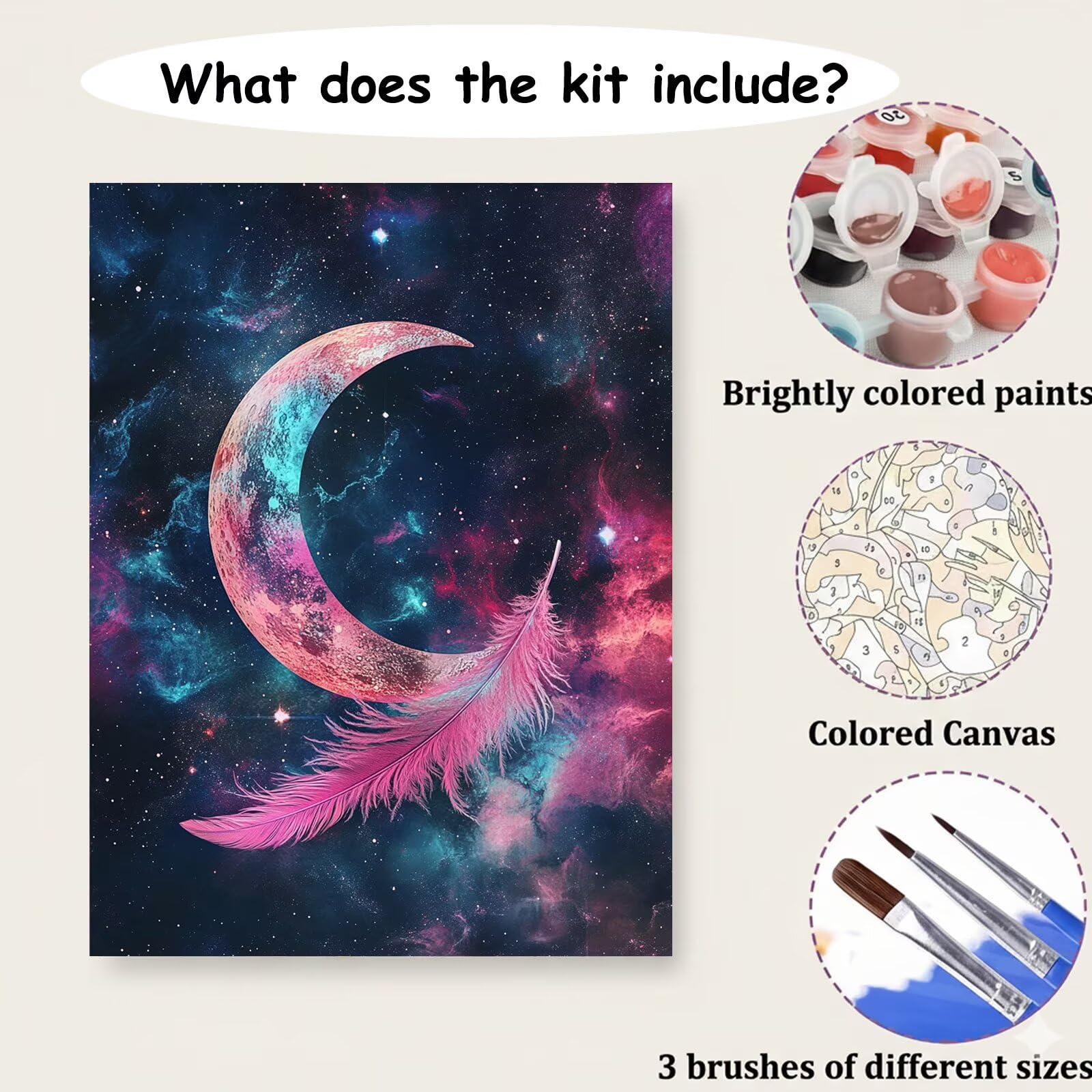 Dipingere con i Numeri Adulti Luna, Kit di Pittura a Olio su Tela DIY con Pennelli Pittura a Pigmento Acrilico, Paint by Numbers Cielo Disegno, Decora la Casa Regalo 70x100 cm (Senza Cornice)-#929k
