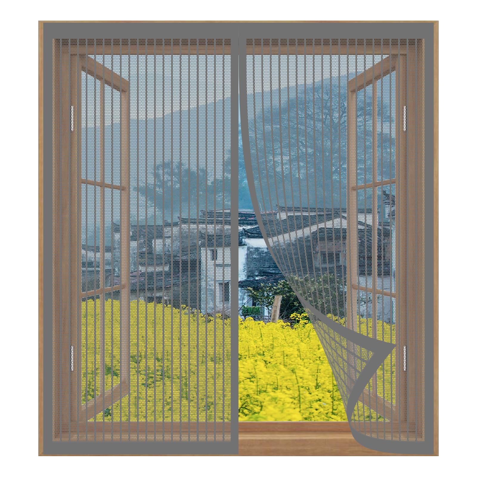 Fly Screen Mosquito Net for Window 119 x 135 cm Easy Installation No Drilling Or Screwing Mesh Curtain for Windows Nets to Keep Bugs Out, Grey