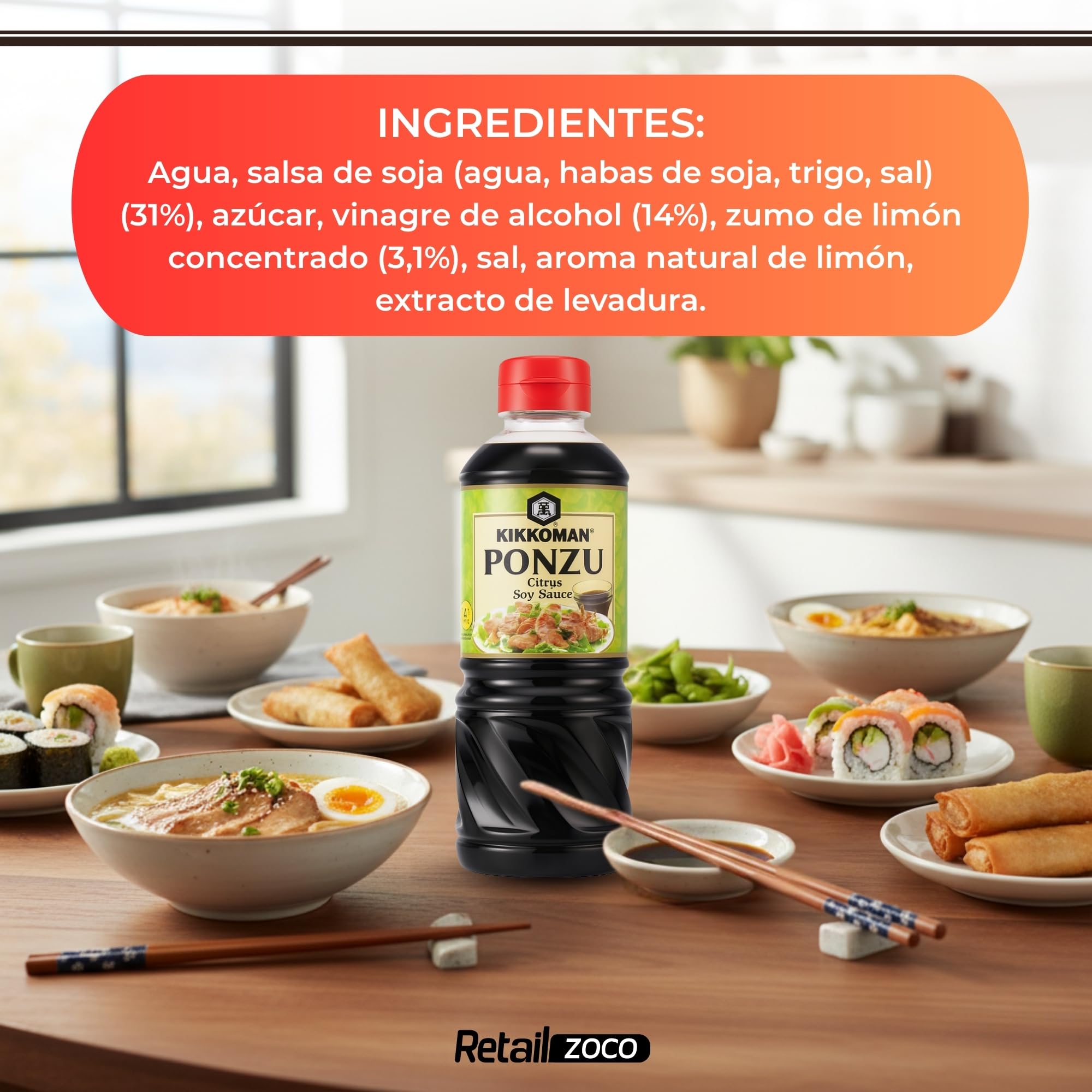 Ponzu Salsa de Soja Cítrica Japonesa 1000 ml, Natural sin Aditivos