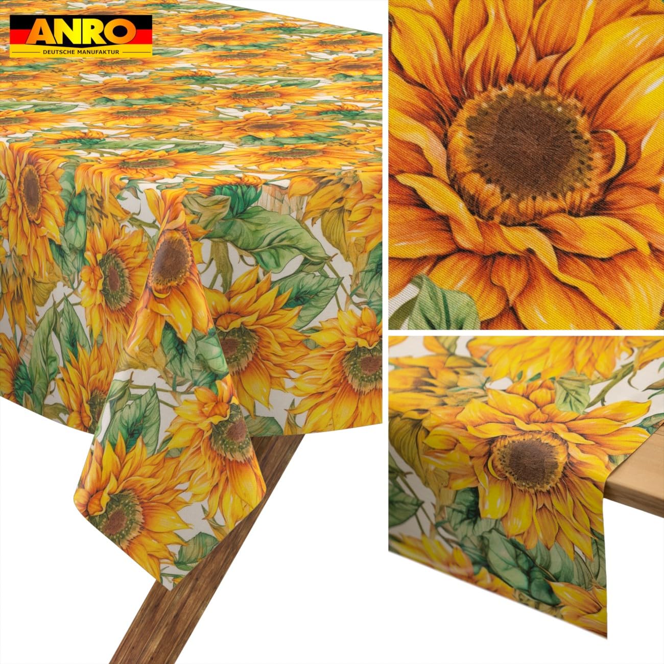 ANRO Tischdecke abwaschbar Sonnenblume 220x140 cm Outdoor wetterfest