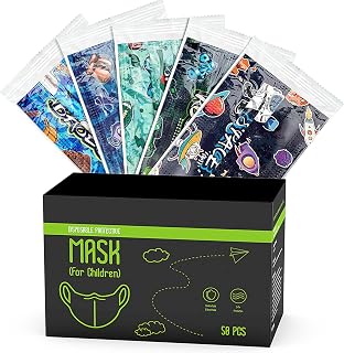 50 Pack Kids Individually Wrapped Disposable Face Masks, Assorted Print 3-Ply Breathable Non-woven Comfortable Face Masks,Suitable for Boys