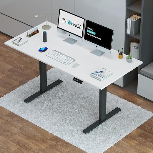 JIN OFFICE Zenith Electric Height Adjustable Desk| Standing Desk with 100 Kg Wt. Capacity &amp; 3 Year Warranty| Sit Stand Tab