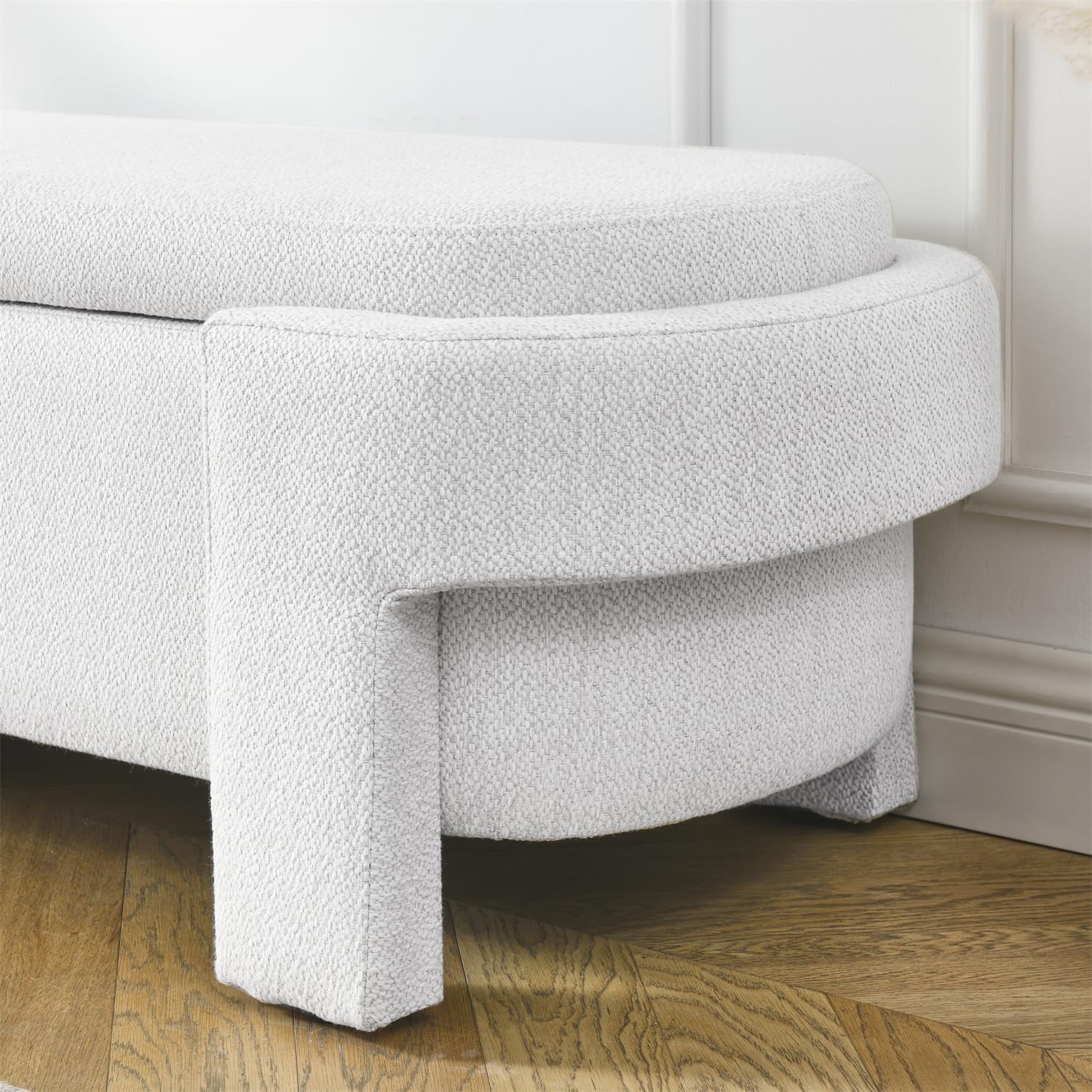 LKTART Linen Fabric Ottoman Upholstered Bench with Large Storage Space End of Bed Storage Bench for Living Room Entryway White