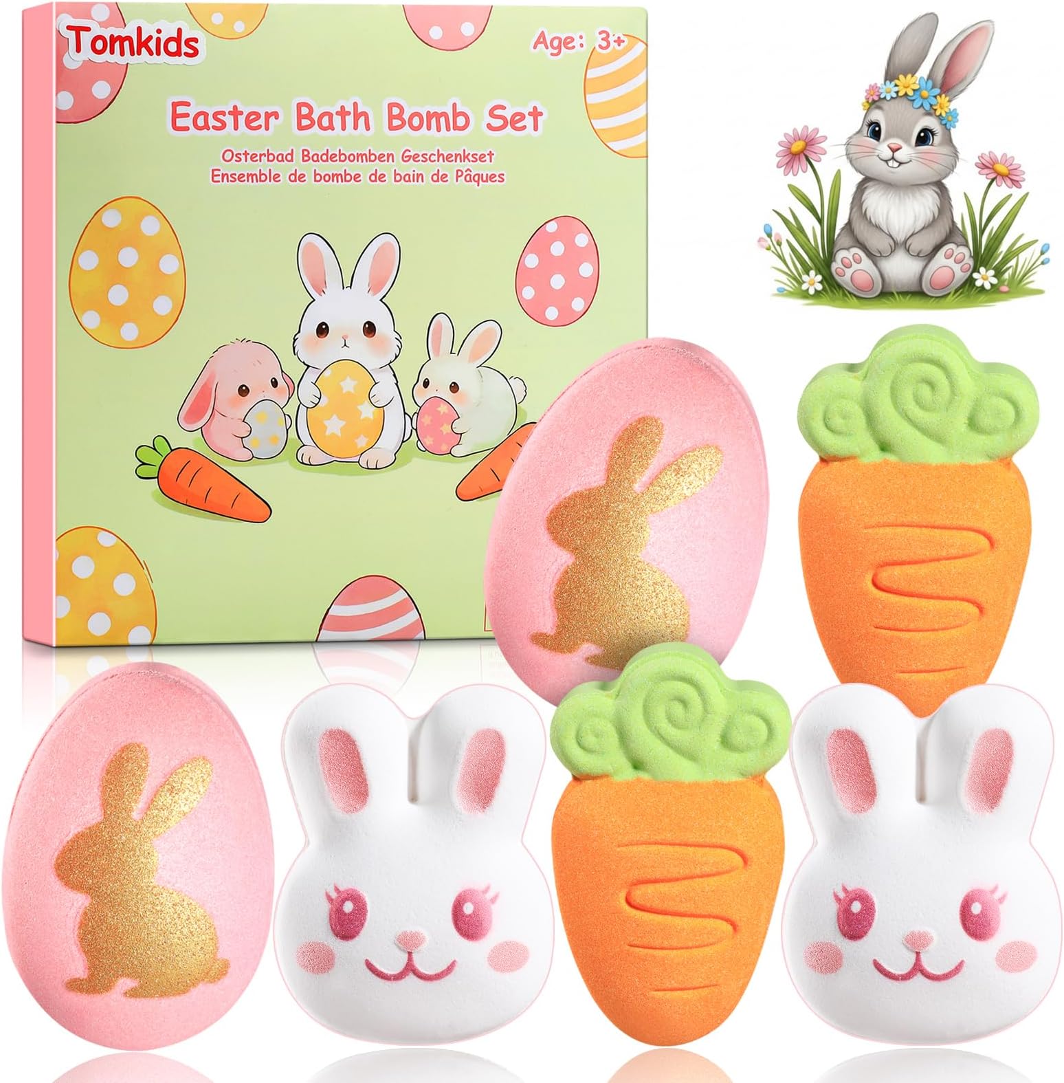 Easter Bath Bombs for Kids 6 Pack Bunny & Easter Egg Shapes with Coconut Cake, Rose & Lavender Scents, Natural Fizzy Bath Balls for Boys Girls Easter Gifts Basket Stuffers Party Favors