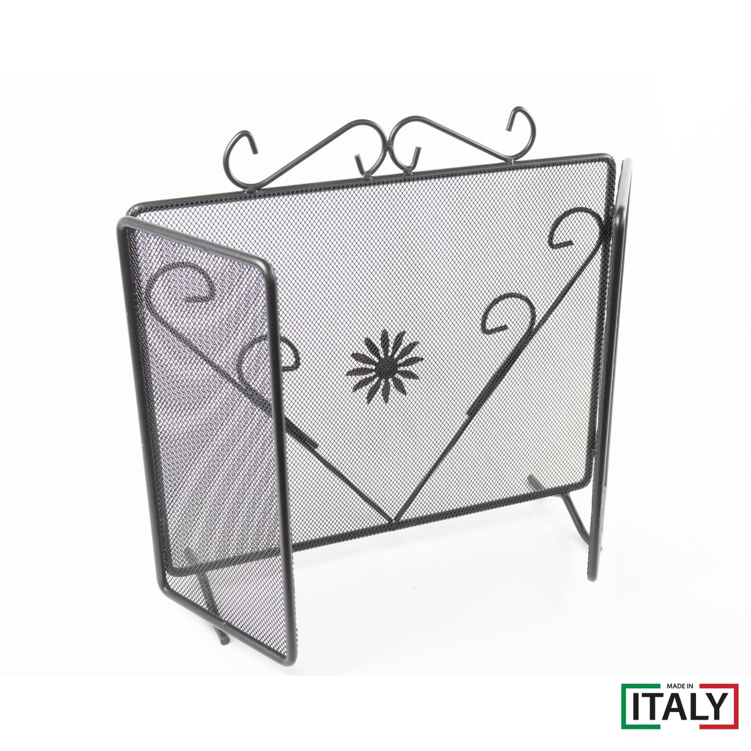 MOHOME Parascintille per Camino Angolare Nero Ferro Battuto Design Floreale 45 x 100 cm Cuore Griglia Paraschizzi Made in Italy Caminetto Parafuoco Protezione per Stufa Caminetti Accessori per Camino