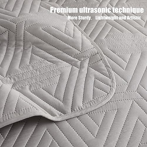 Miniatura 9 de Whale Flotilla Juego de edredón suave tamaño King para todas las estaciones, juego de cama geométrico ultrasónico de 3 piezas, colcha reversible